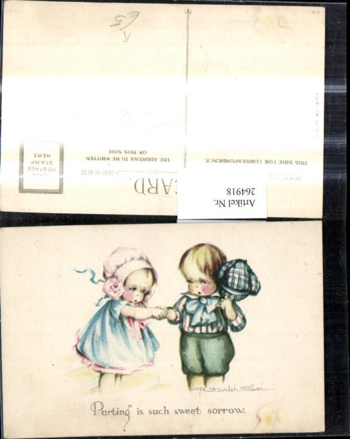 264918,Künstler Ak Puthwelch Silver Kinder geben sich d. Hände Hut Haube Spruch