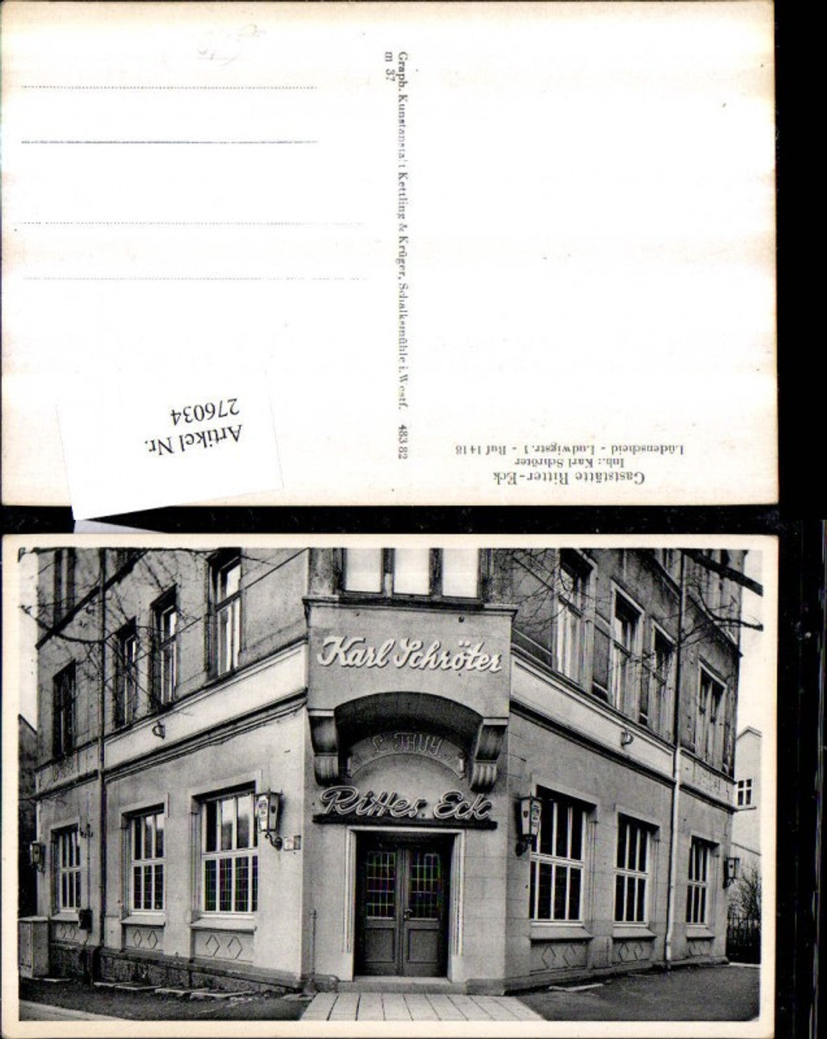 276034,Lüdenscheid Gaststätte Ritter-Eck Inhaber Karl Schröter