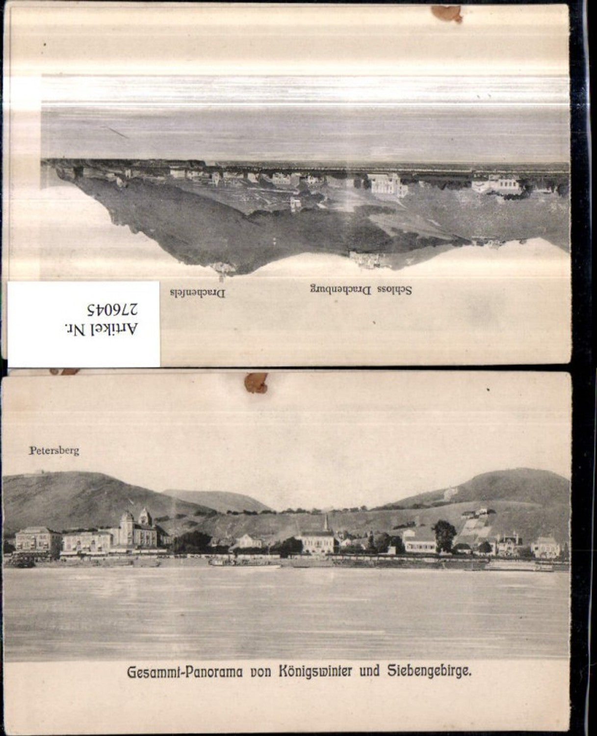 276045,Klappkarte Panorama von Königswinter u. Siebengebirge Totale Schloss Drachenburg Drachenfels