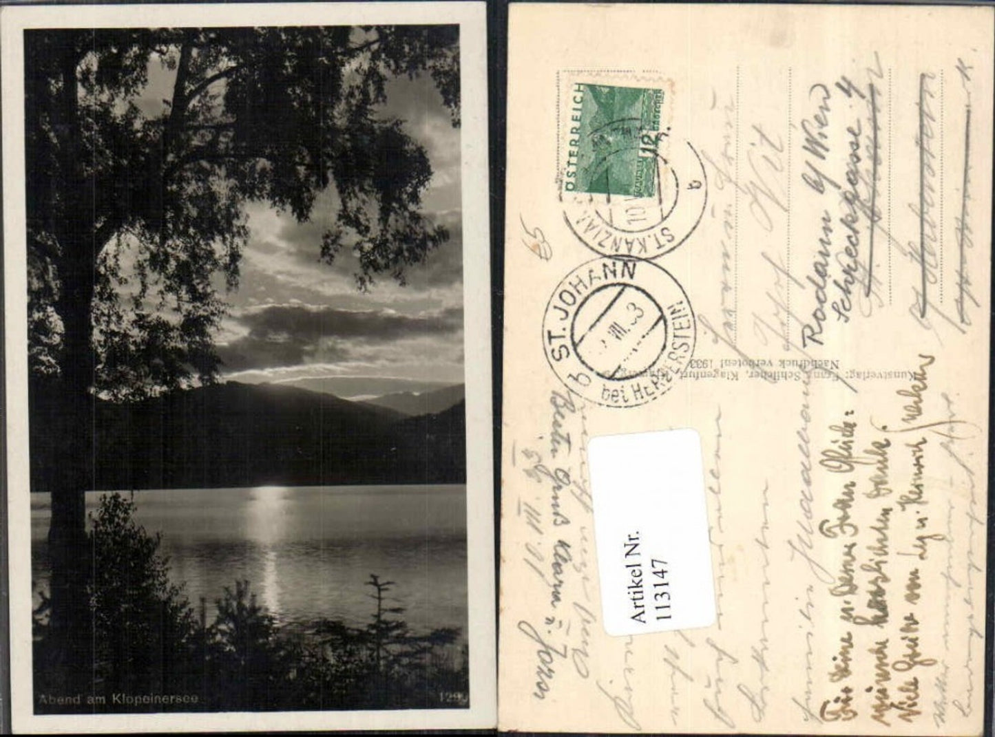 113147,Abend am Klopeinersee bei St. Kanzian um 1930