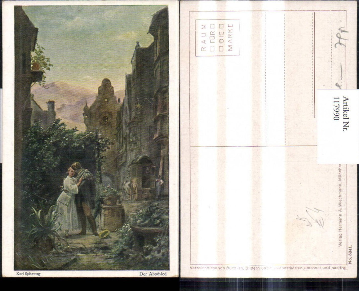 117990,Künstler Ak Karl Spitzweg Der Abschied Liebespaar Umarmung pub Hermann A. Wiechmann 5041