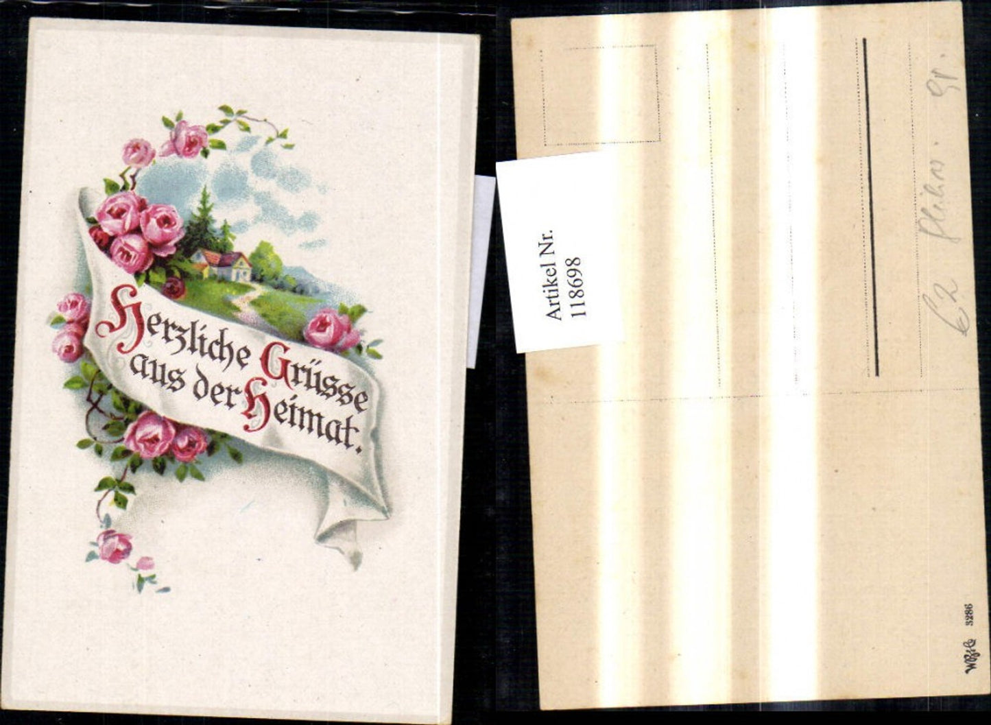 118698,Künstler Litho Haus Rosen Papierschleife Grüße a. d. Heimat