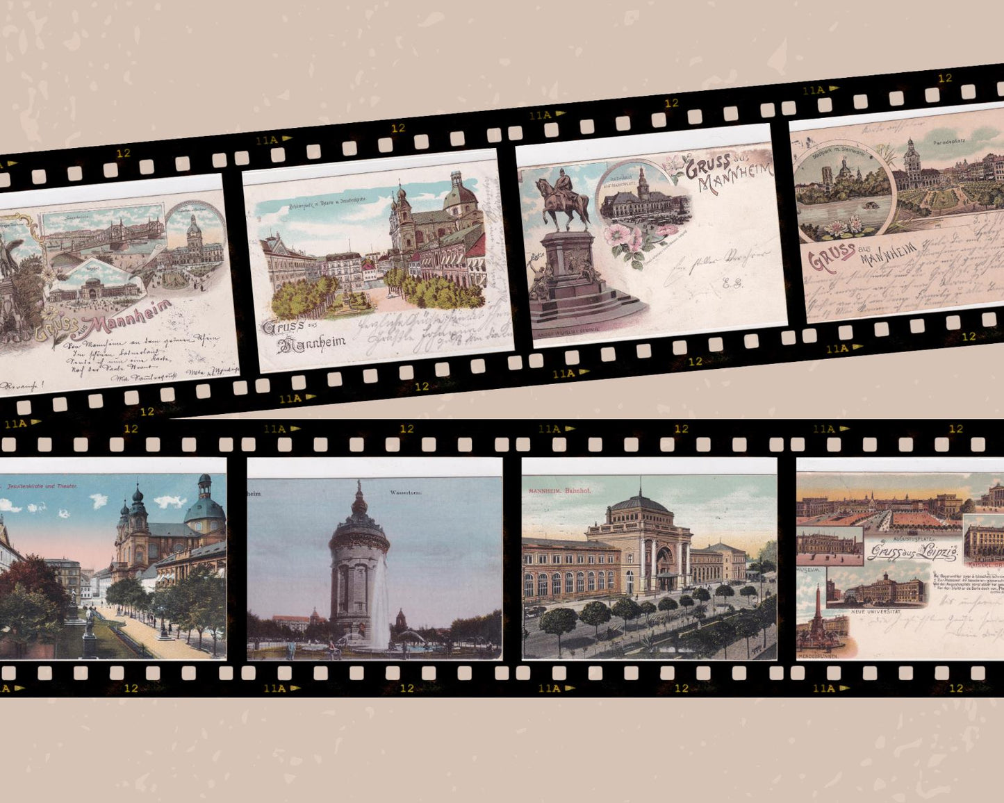 26 great old postcards, scanned collection of Mannheim, on USB stick