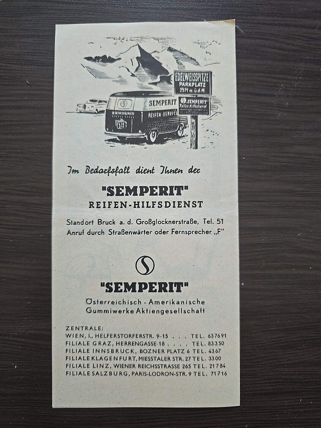 Reklame Beleg Semperit Reifen Beilage Grossglockner Hochalpenstrasse Kärnten