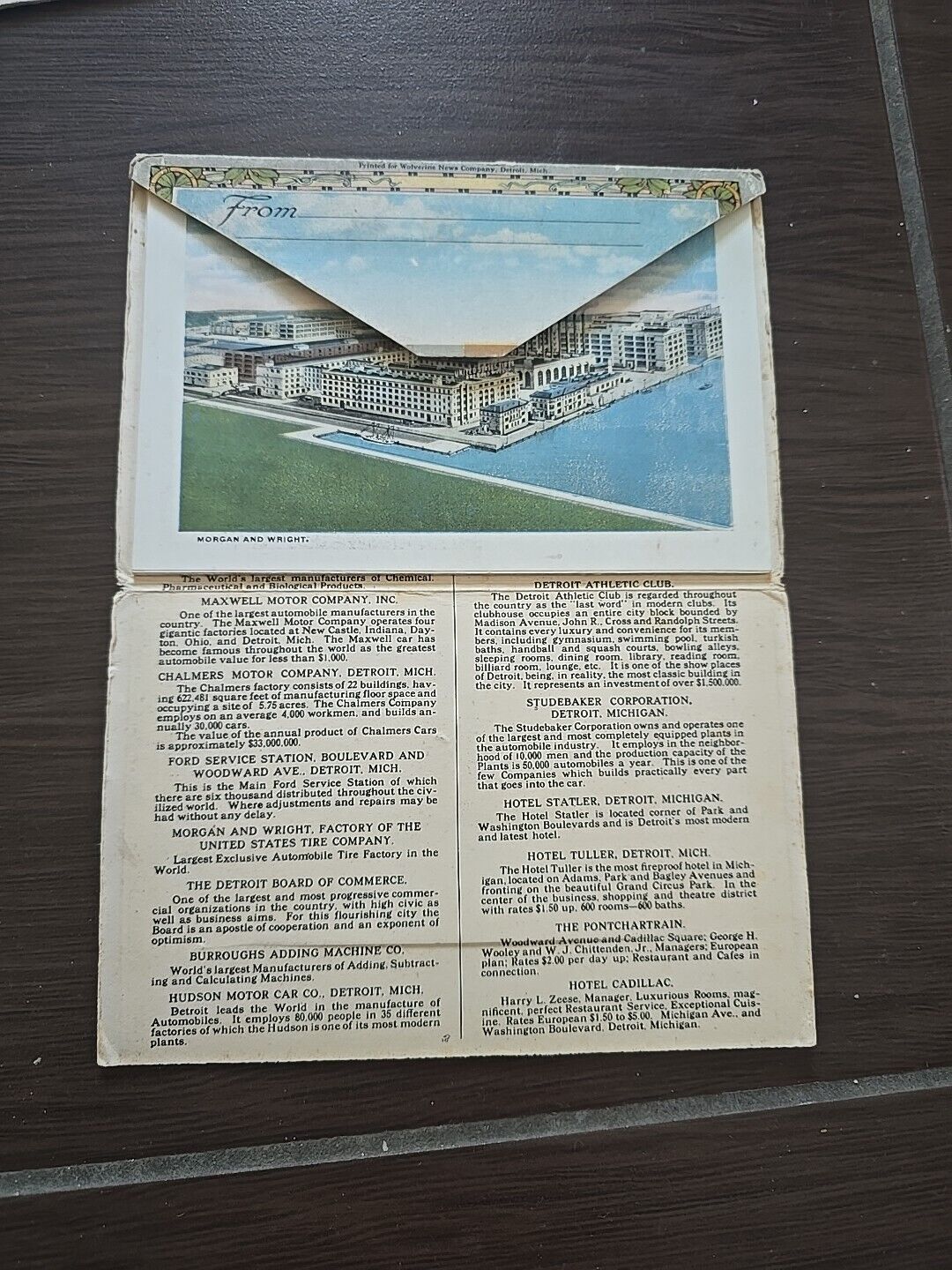 Leporello Detroit Largest Industries & Hotels USA pub Curt Teich & Co. Chicago