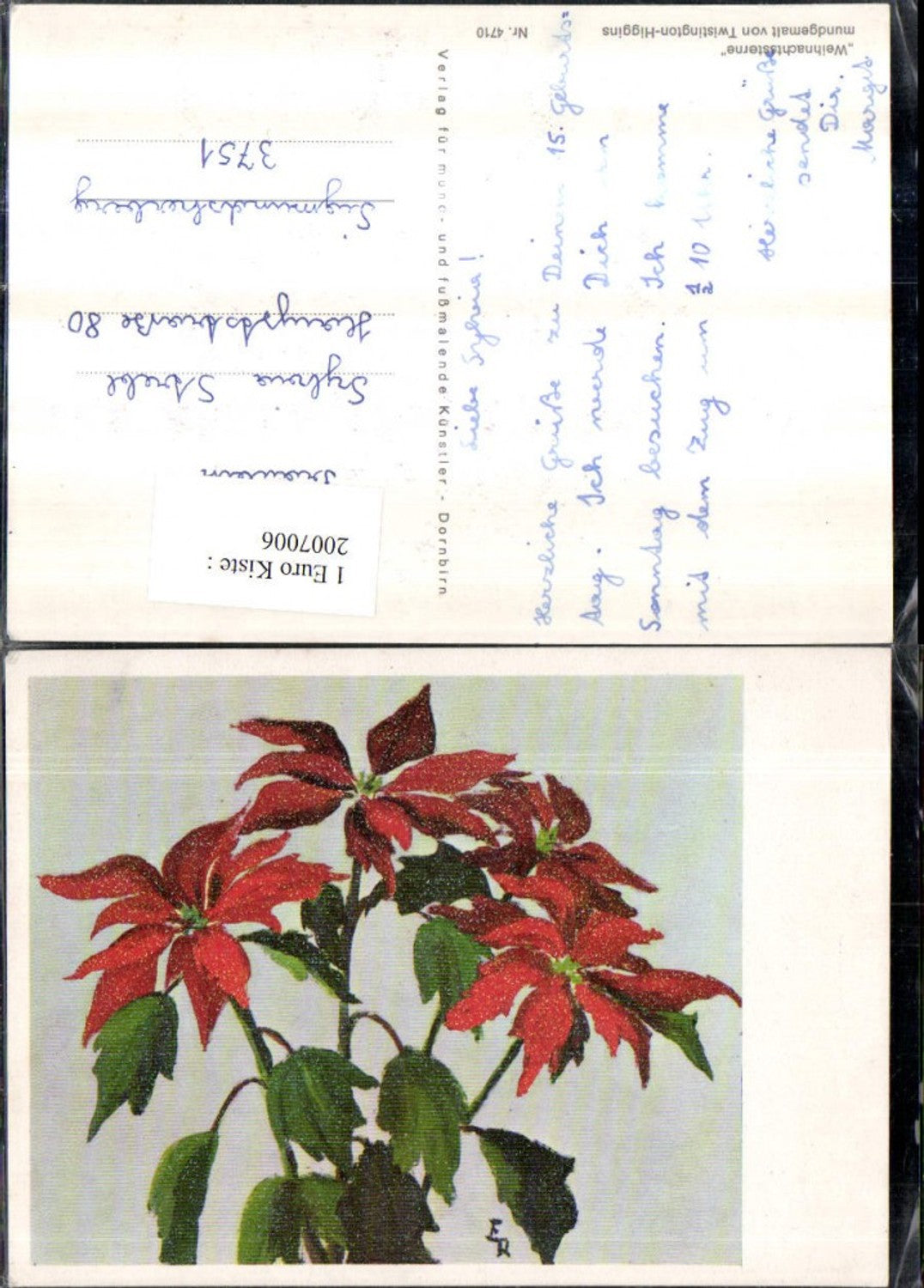 2007006,Künstler AK Twistington-Higgins Mundgemalt Weihnachtssterne Blumen