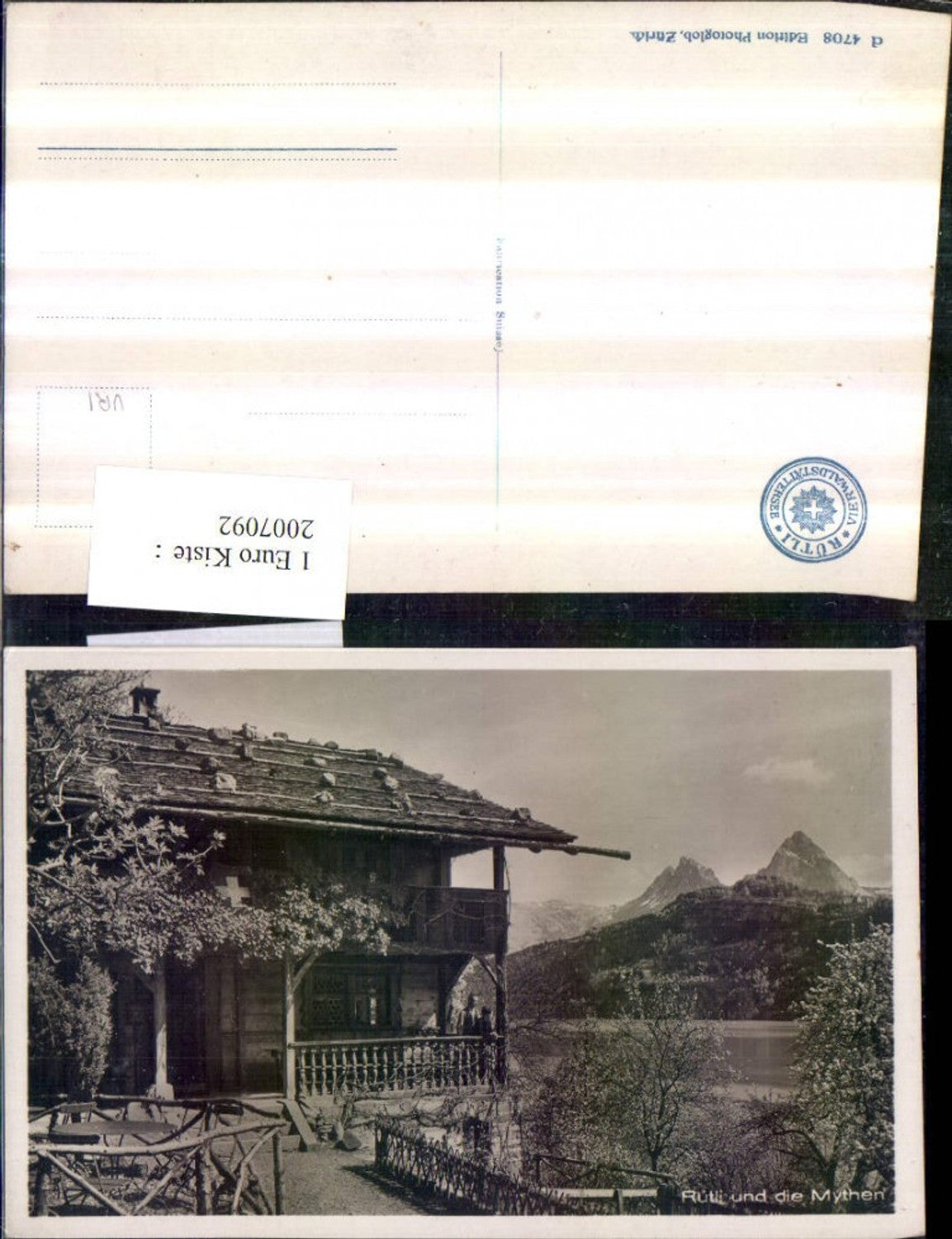 2007092,Rütli b. Seelisberg Hausansicht und d. Mythen Kt Uri