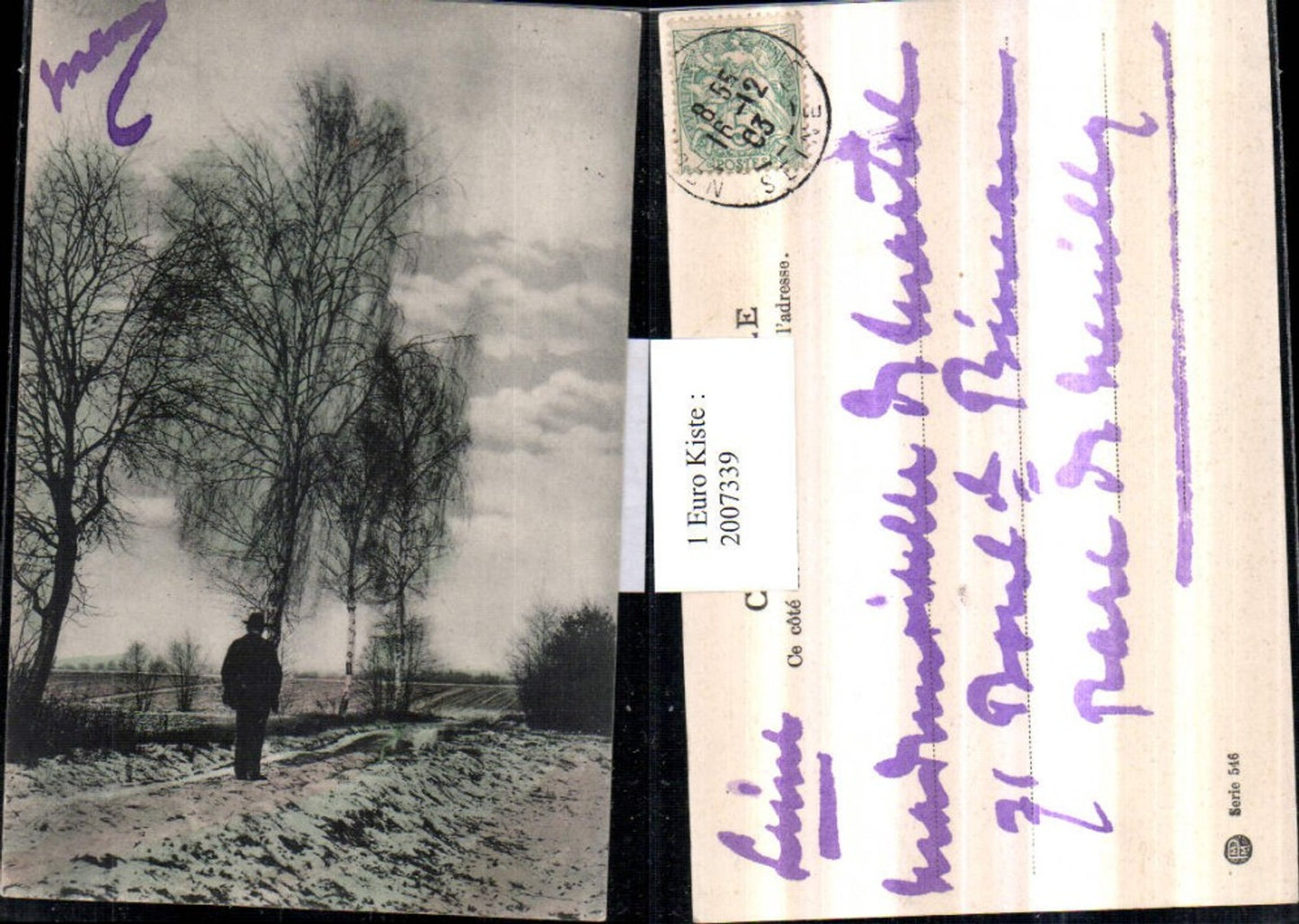 2007339,Landschaft Birken Wegpartie Mann m. Hut