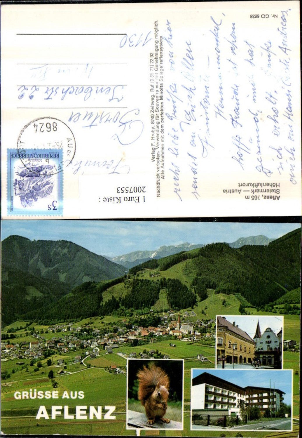 2007553,Aflenz Totale Bergkulisse Eichkätzchen Häuser Mehrbildkarte