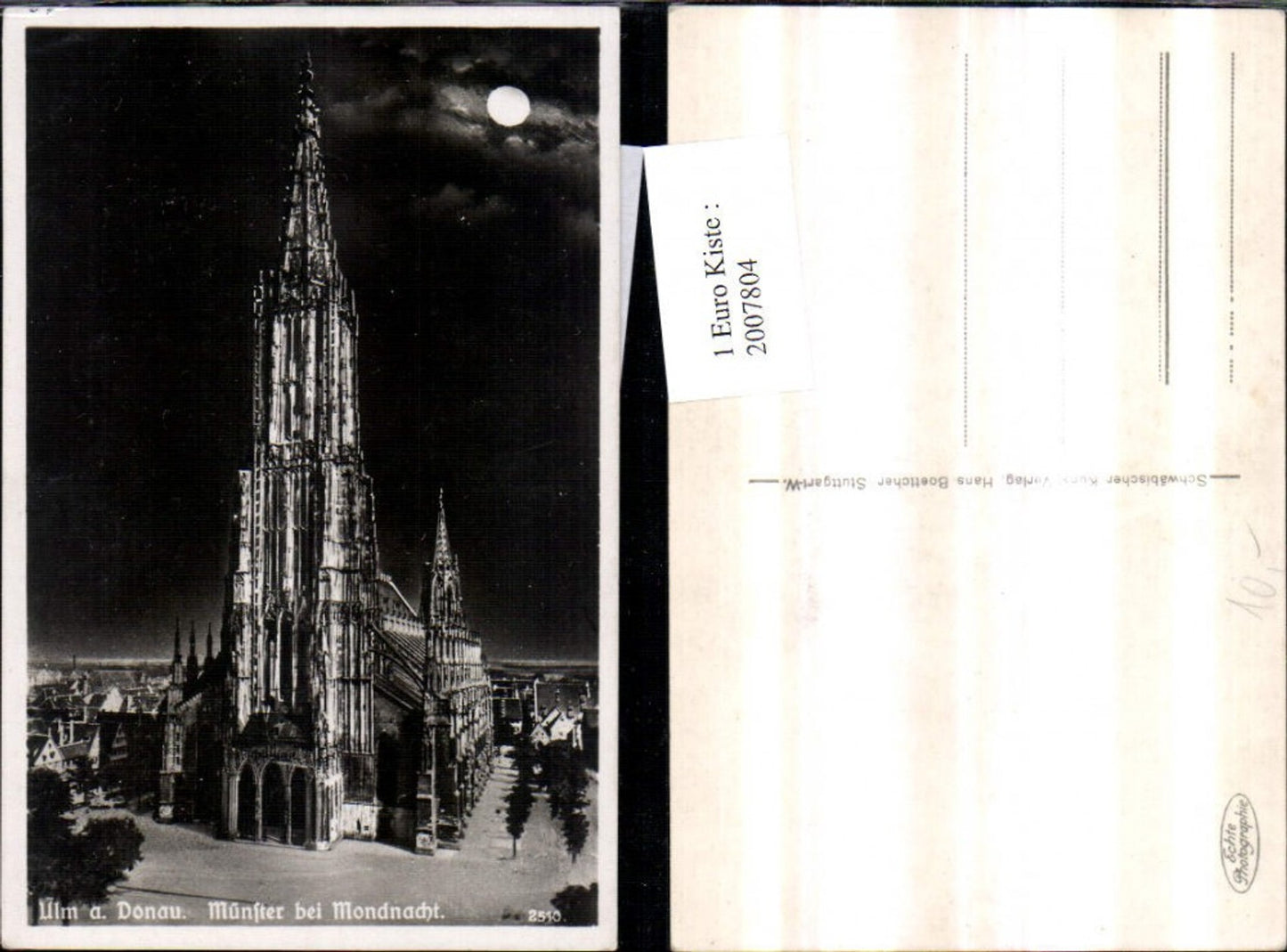 2007804,Ulm an d. Donau Münster Kirche b. Mondschein Mond