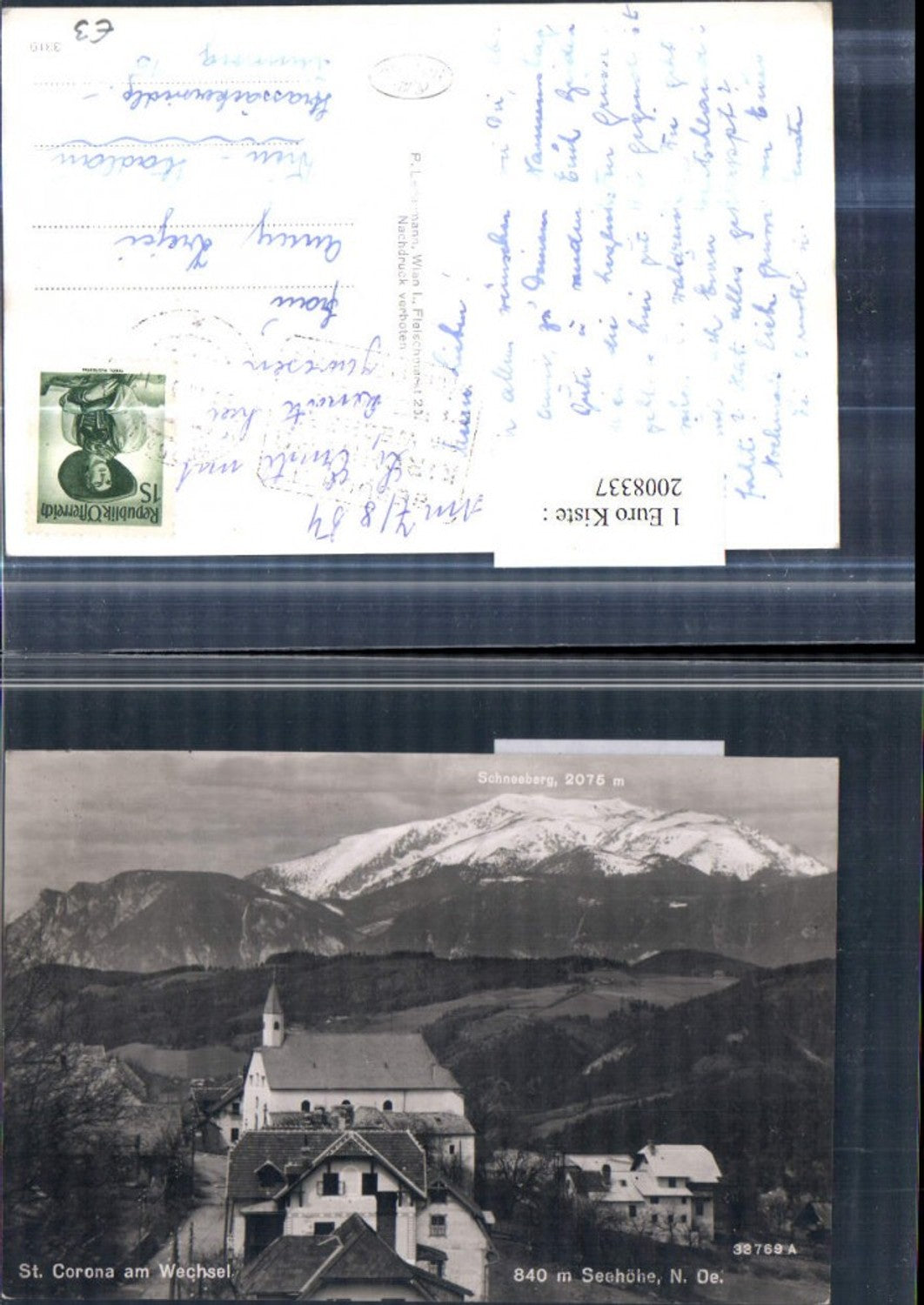 2008337,St. Corona am Wechsel Teilansicht Kirche m. Schneeberg Bergkulisse