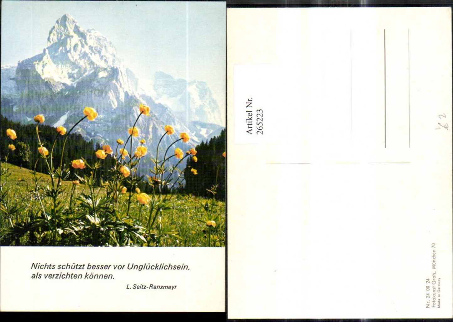 265223,Fotokunst Groh 240024 Ranukeln Blumenwiese Bergkulisse Spruch L. Seitz-Ransmayr