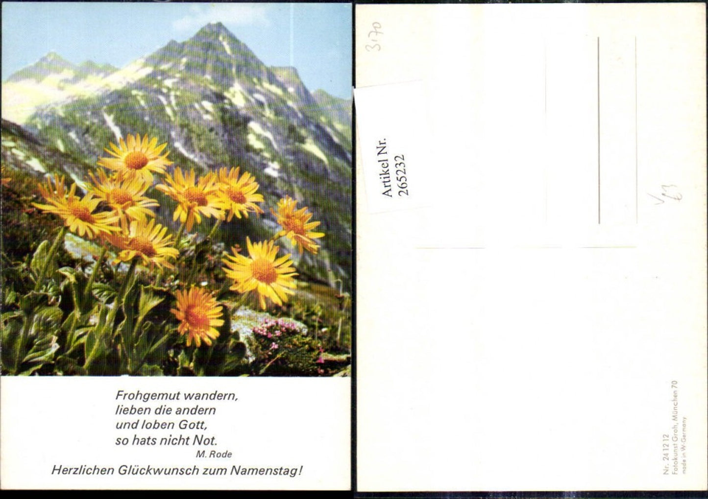 265232,Fotokunst Groh 241212 Gelbe Blumen Bergkulisse Spruch M. Rode
