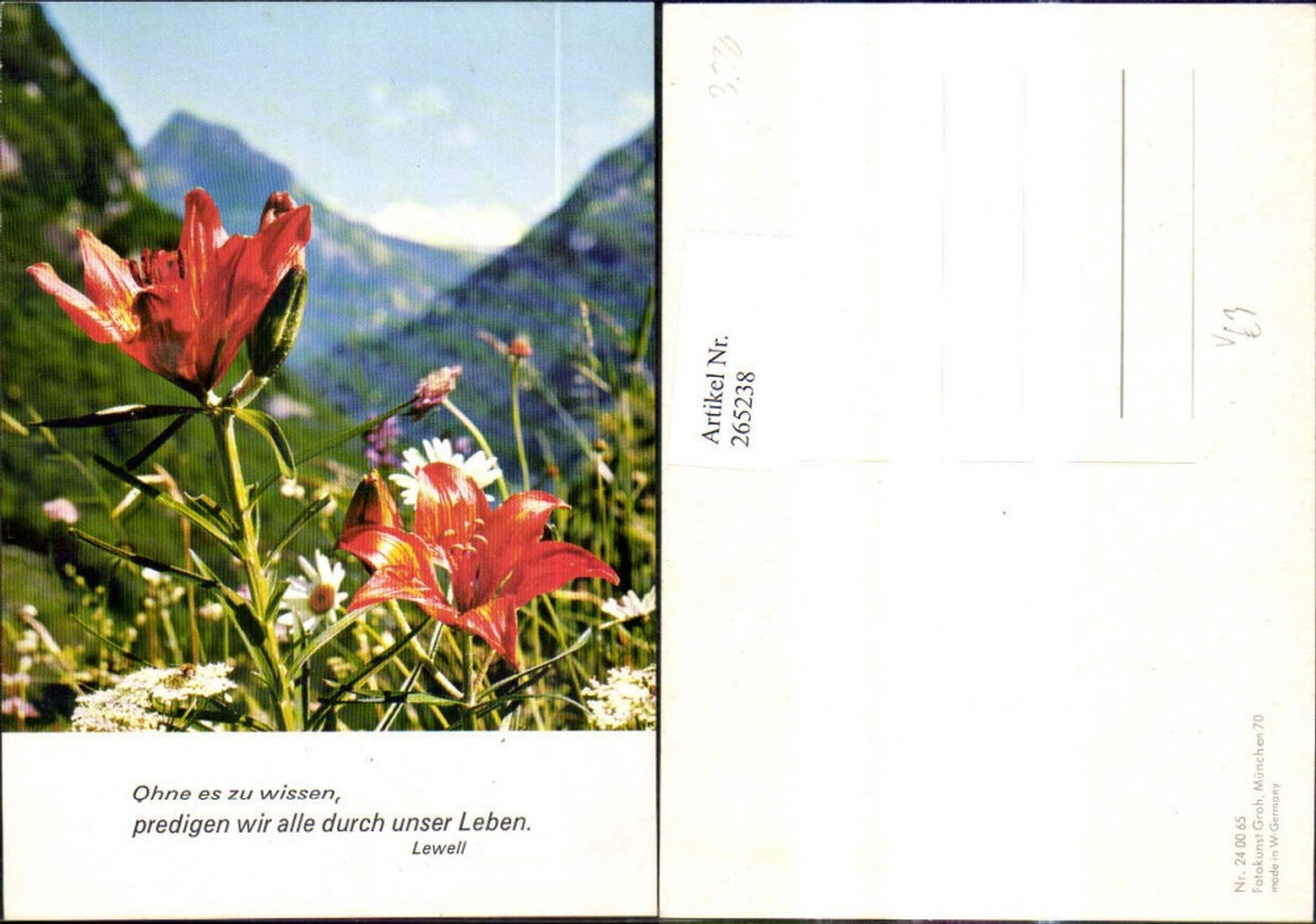 265238,Fotokunst Groh 240065 Lilien Blumen Bergkulisse Spruch Lewell