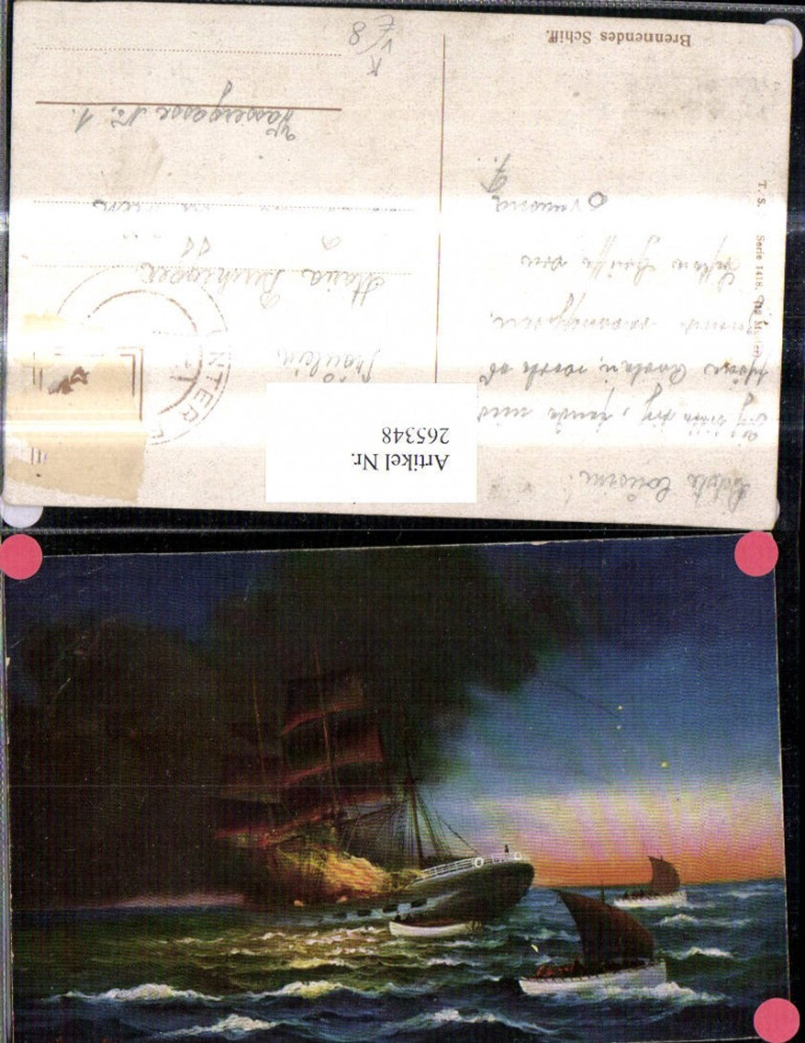 265348,Theo Stroefer 1418/12 Künstler Ak Brennendes Schiff Boote