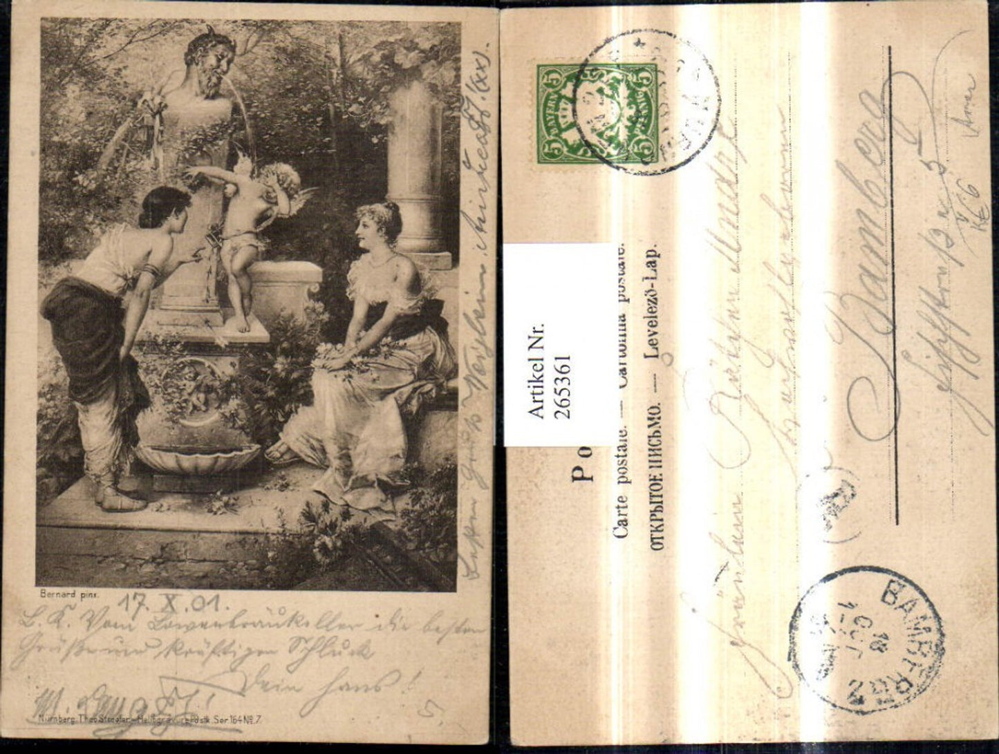 265361,Theo Stroefer 164/7 Künstler Ak Bernard Frauen Amor Engel b. Brunnen