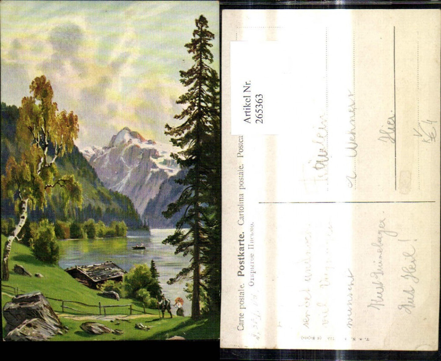 265363,Theo Stroefer 755/6 Künstler Ak Wanderer See Birke Landschaft Bergkulisse