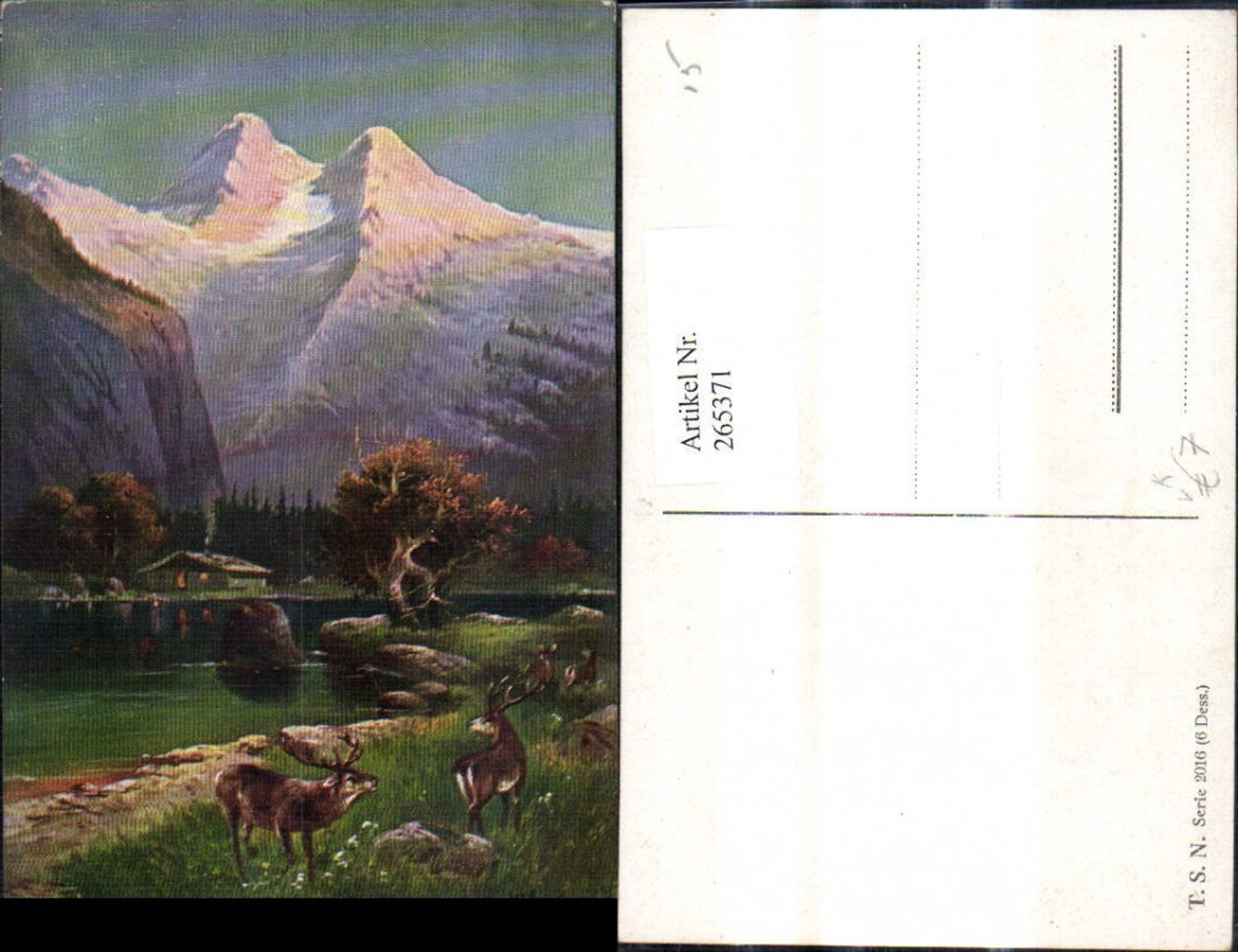 265371,Theo Stroefer 2016/6 Künstler Ak Hirsche Wild b. See Landschaft Bergkulisse