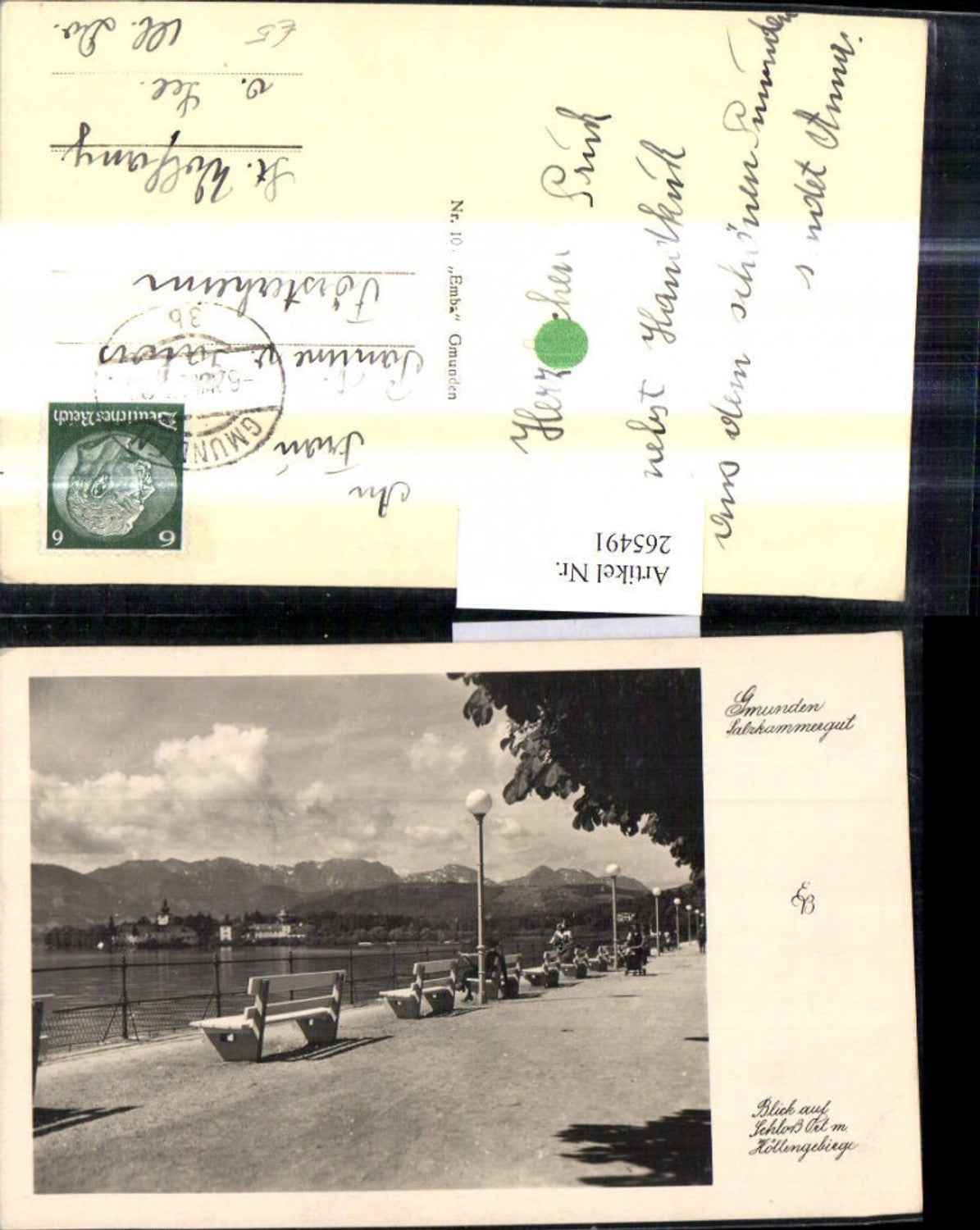 265491,Foto Ak Gmunden Blick v. Schloß Orth Höllengebirge Promenade