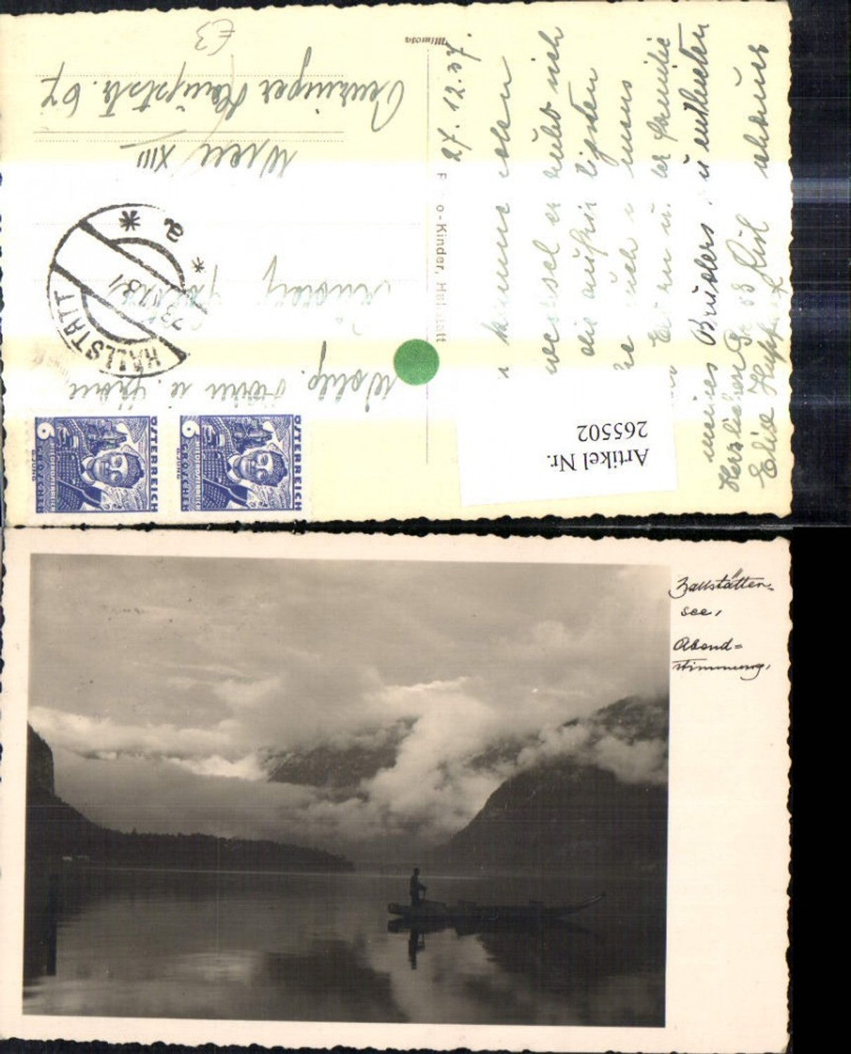 265502,Foto Ak Hallstatt Hallstättersee Abendstimmung Ruderboot Boot