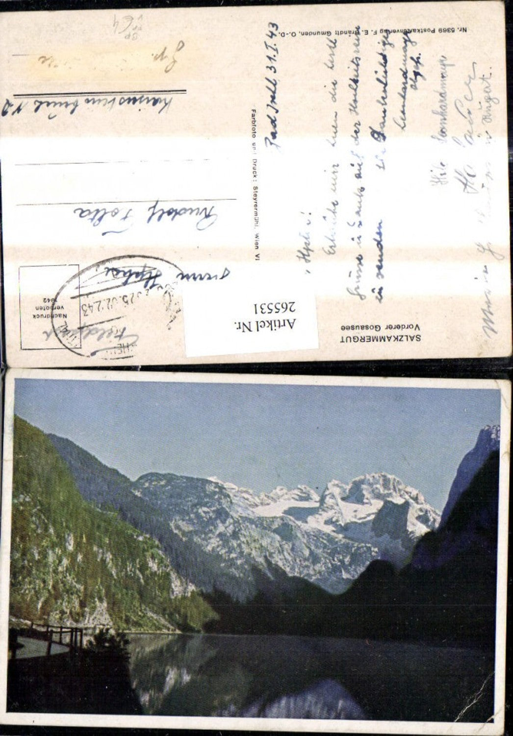 265531,Vorderer Gosausee Gosau FP Kaisersteinbruch Bahnpost 2325 Attnang Puchheim Selzthal Brandt 5389