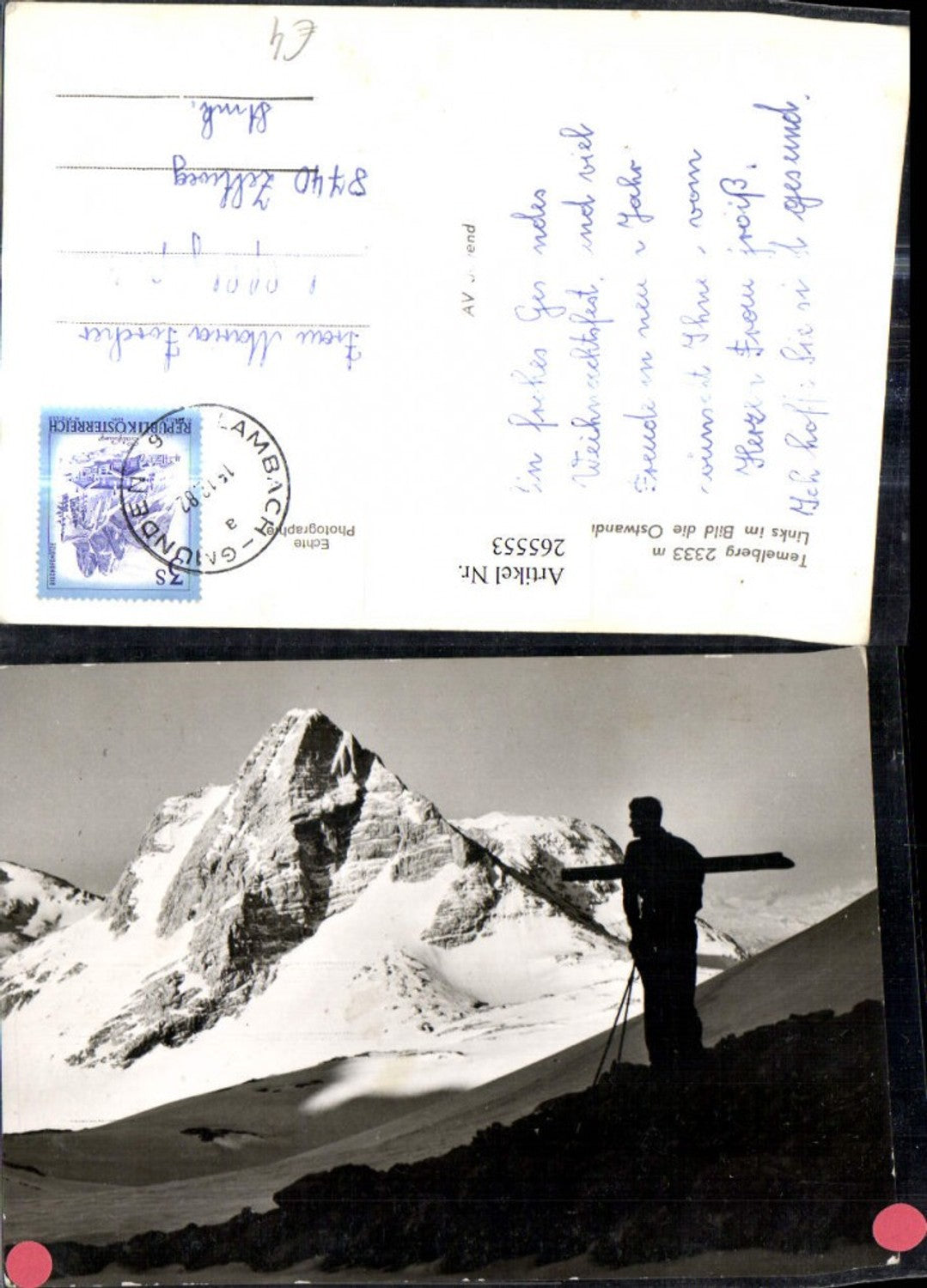 265553,Foto Ak Temelberg Links i. Bild d. Ostwandrinne Bergsteiger v. Kreuz b. Lambach Gmunden