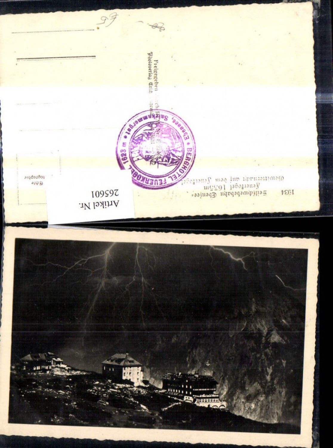 265601,Foto Ak Ebensee Feuerstein Seilschwebebahn Gewitternacht a. d. Feuerkogel Blitz