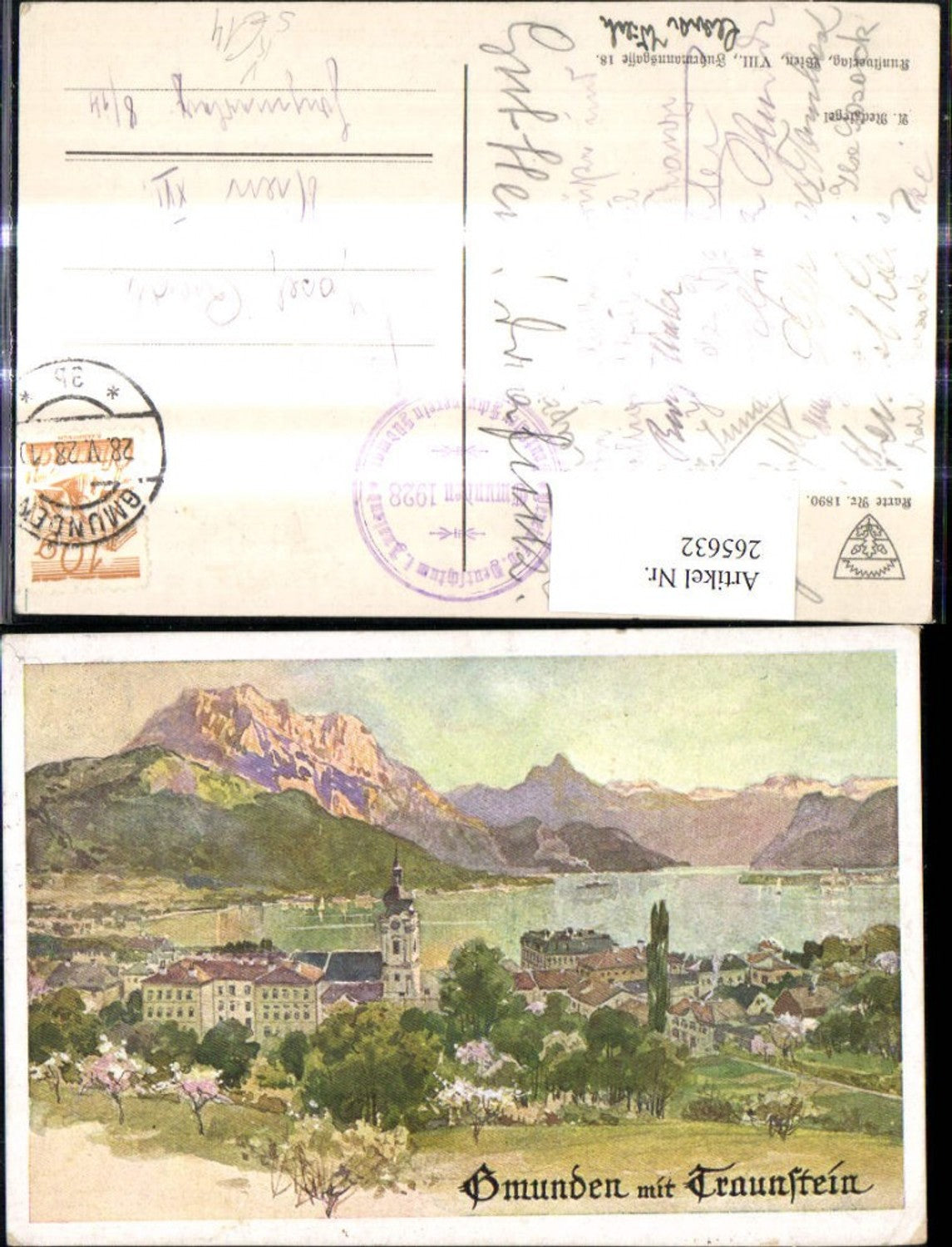 265632,Künstler Ak A. Reckziegel Gmunden pub Dt Schulverein 1890 Stempel Verein Deutschtum i. Ausland