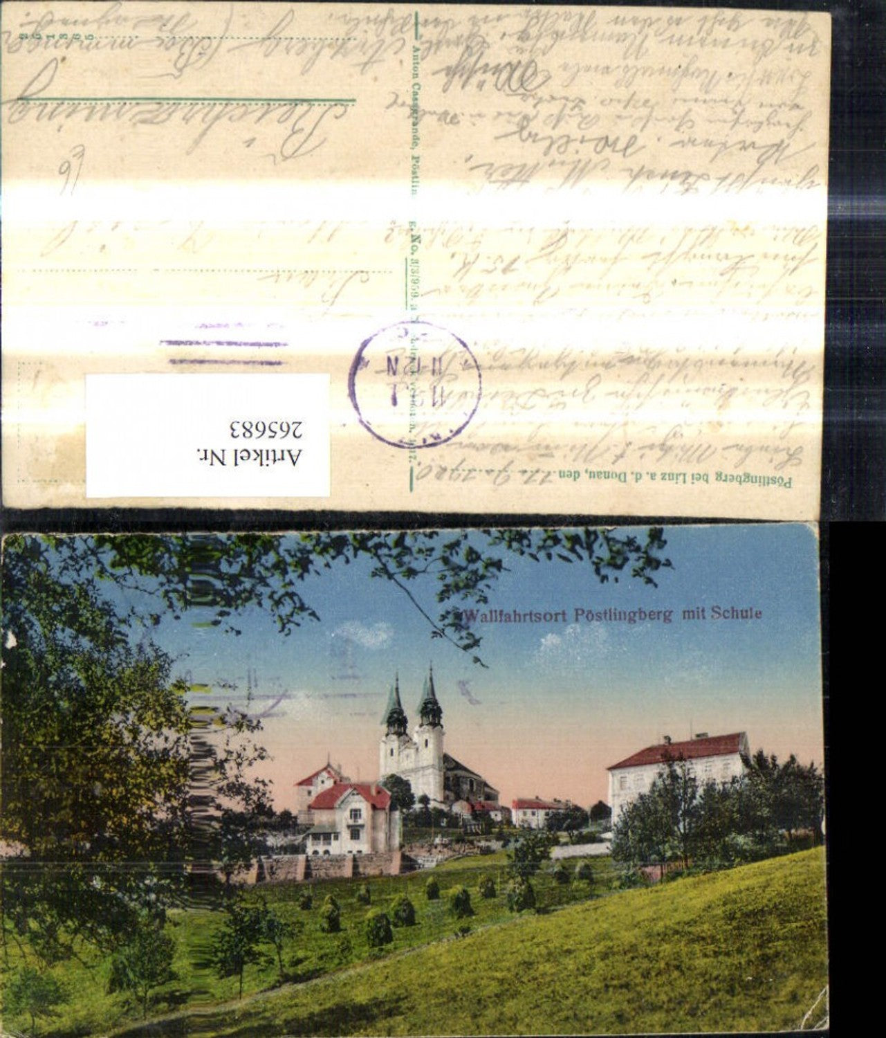 265683,Linz a. d. Donau Ansicht Pöstlingberg Kirche u. Schule