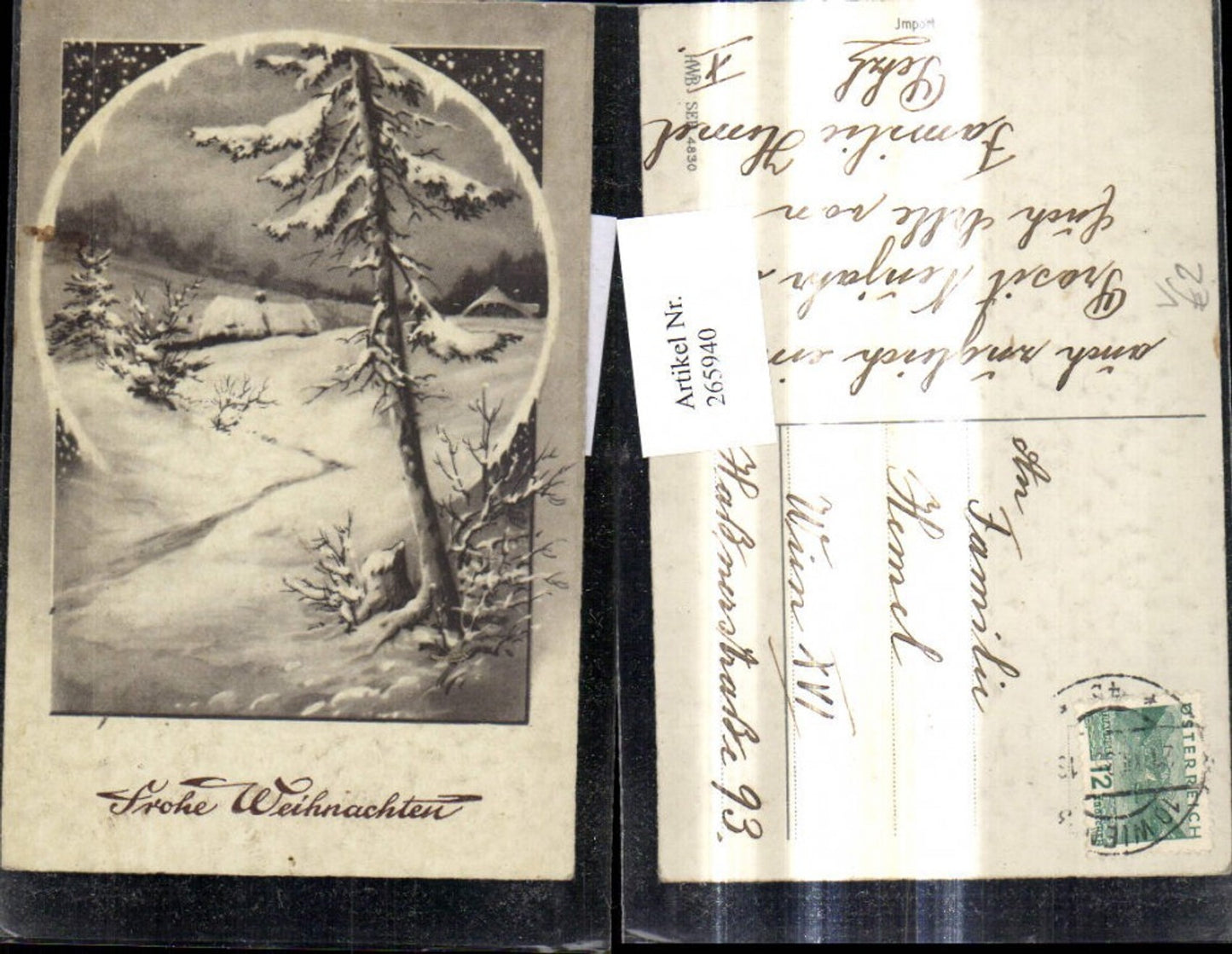 265940, Embosser Artist Postcard Christmas House Winter Landscape Passepartout pub HWB 4830