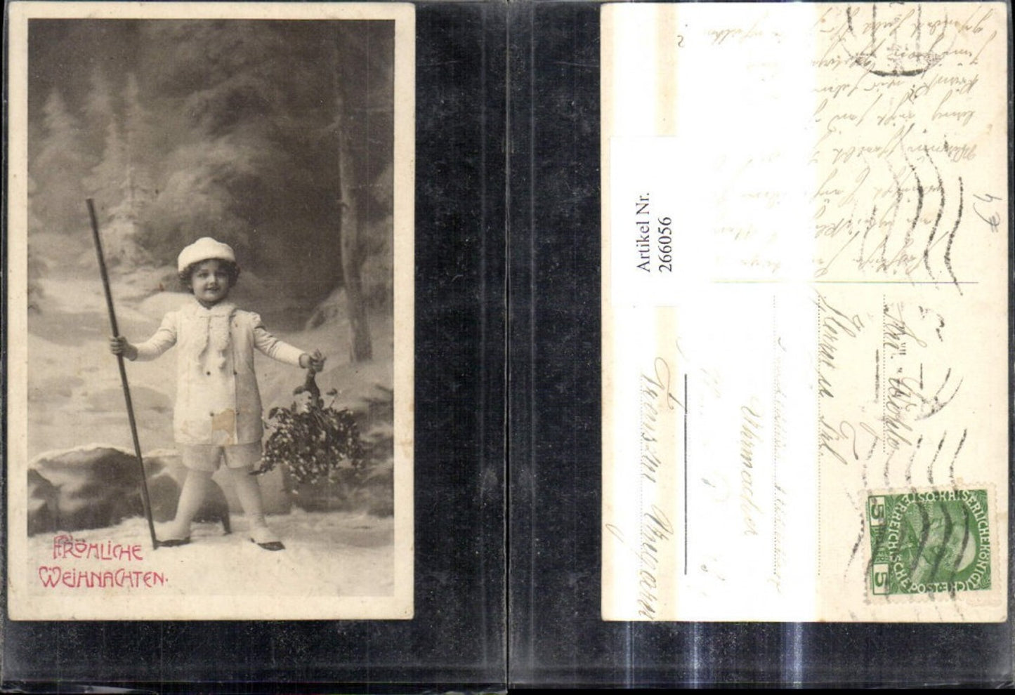 266056, Christmas Child with walking stick, mistletoe branch