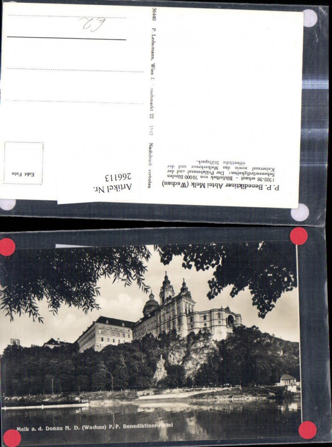 266113, Photo Ak Melk Abbey on the Danube View of water, tree, leaves in the foreground