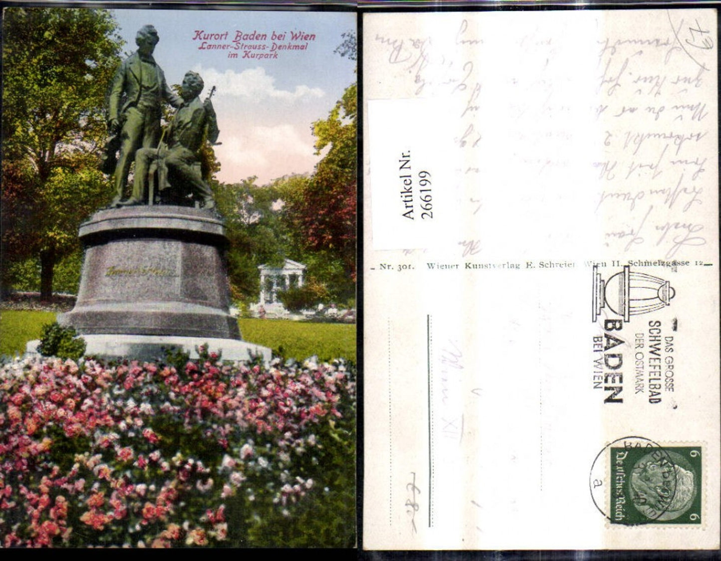 266199,Baden b. Wien Lanner u. Strauß Denkmal i. Kurpark