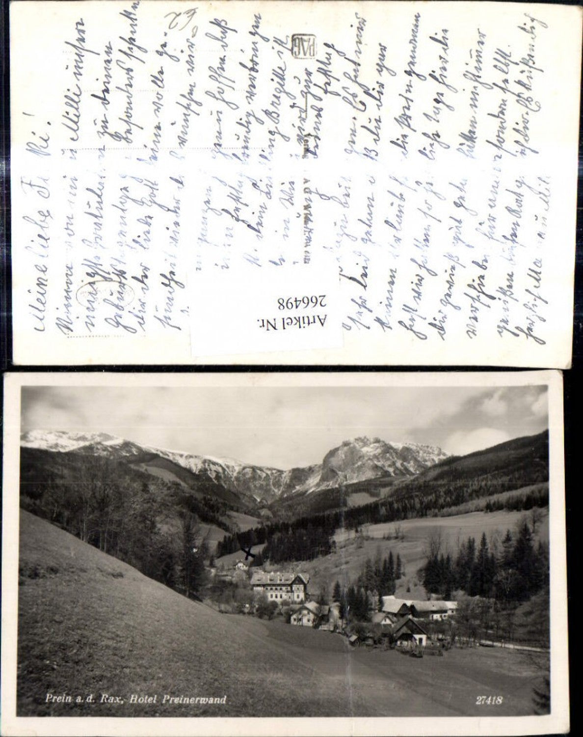 266498,Foto Ak Prein a. d. Rax Hotel Preinerwand
