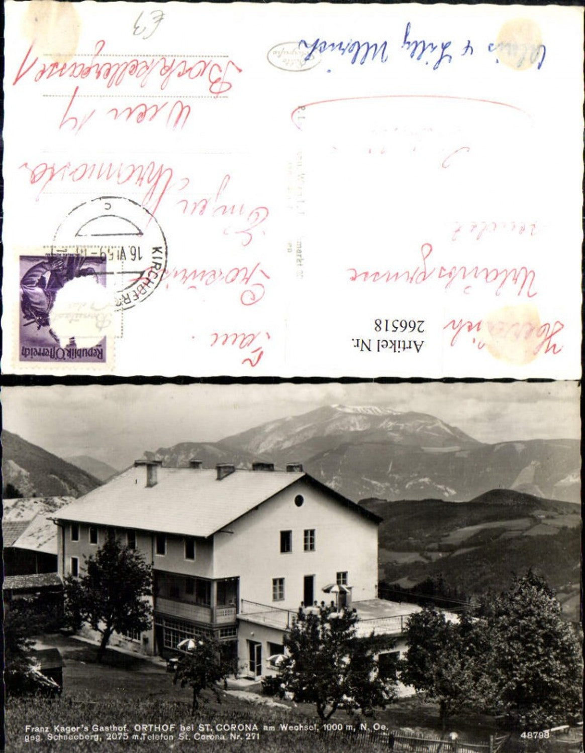 266518,Foto Ak Orthof b. St Corona a. Wechsel Ansicht Gasthof Franz Kager