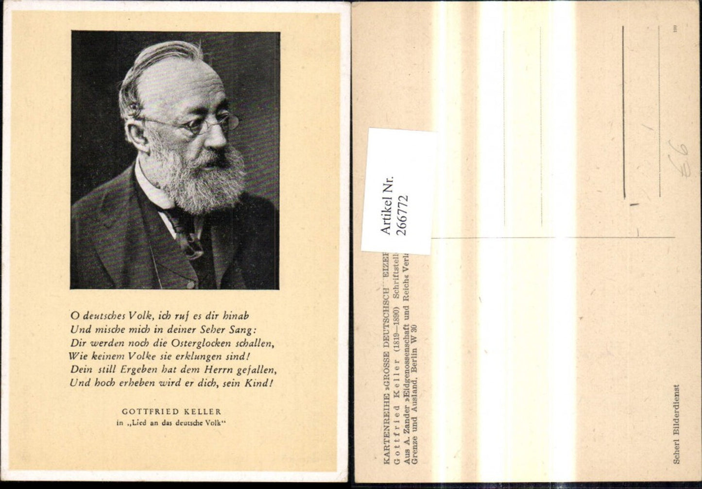 266772,Schriftsteller Gottfried Keller Portrait Text Lied a. d. Deutsche Volk
