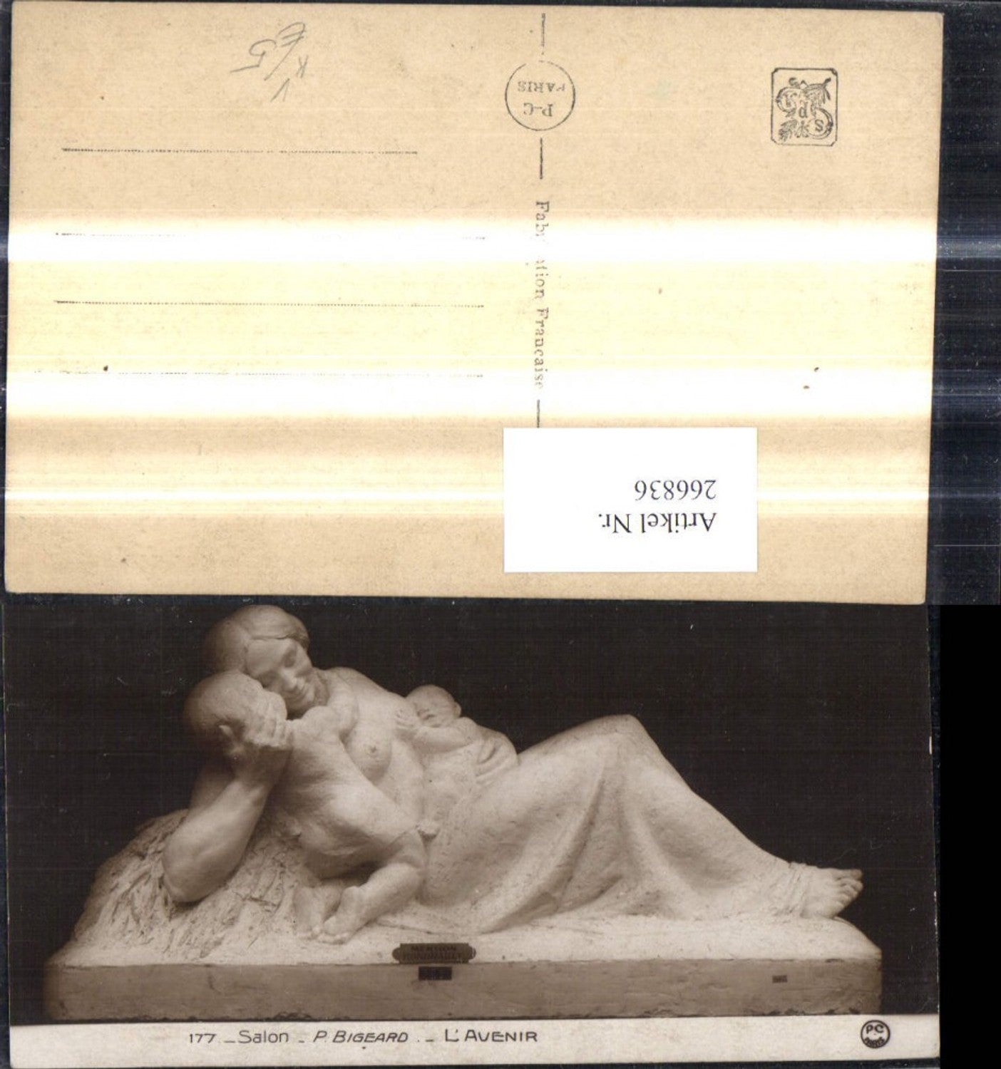 266836, Artist Ak P. Bigeard L Avenir Bare-breasted woman with breastfeeding children Erotic pub PC Paris 177