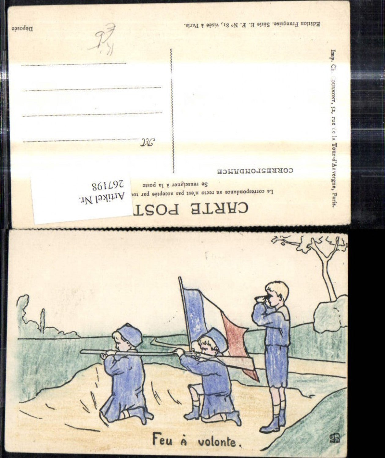 267198,Künstler Ak Feu a volonte Kinder Waffe Flagge Frankreich Geschichte Politik