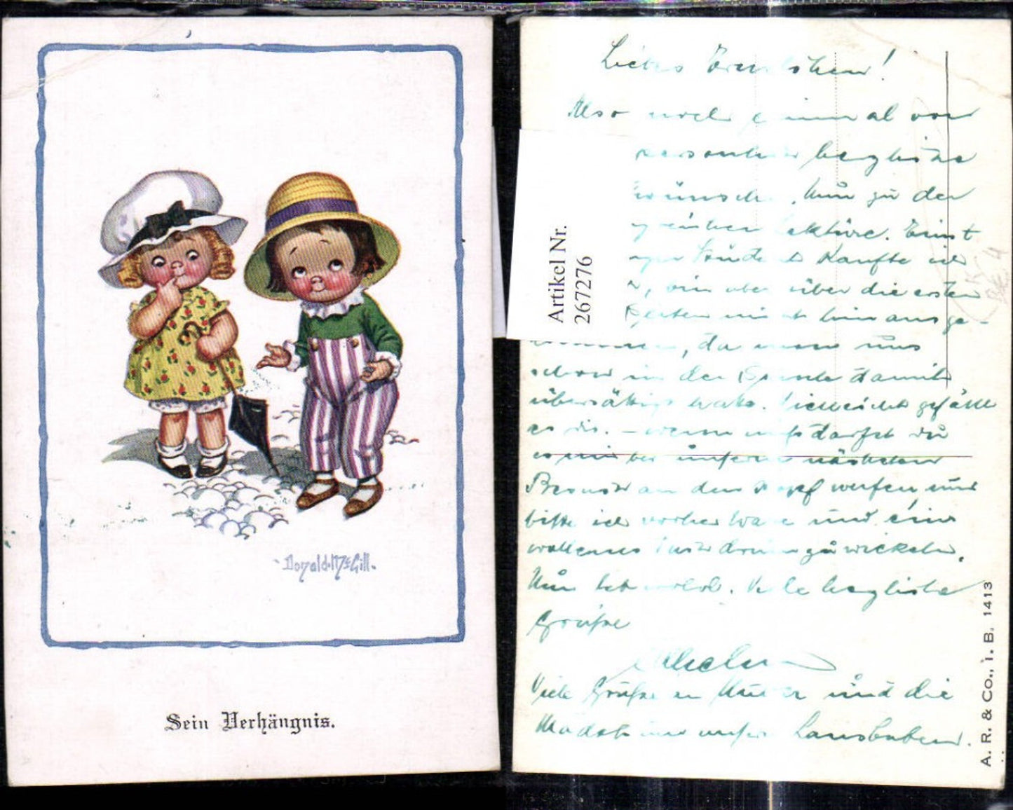 267276,Künstler Ak Donald McGill Kind Kinder Sein Verhängnis Schirm Hut