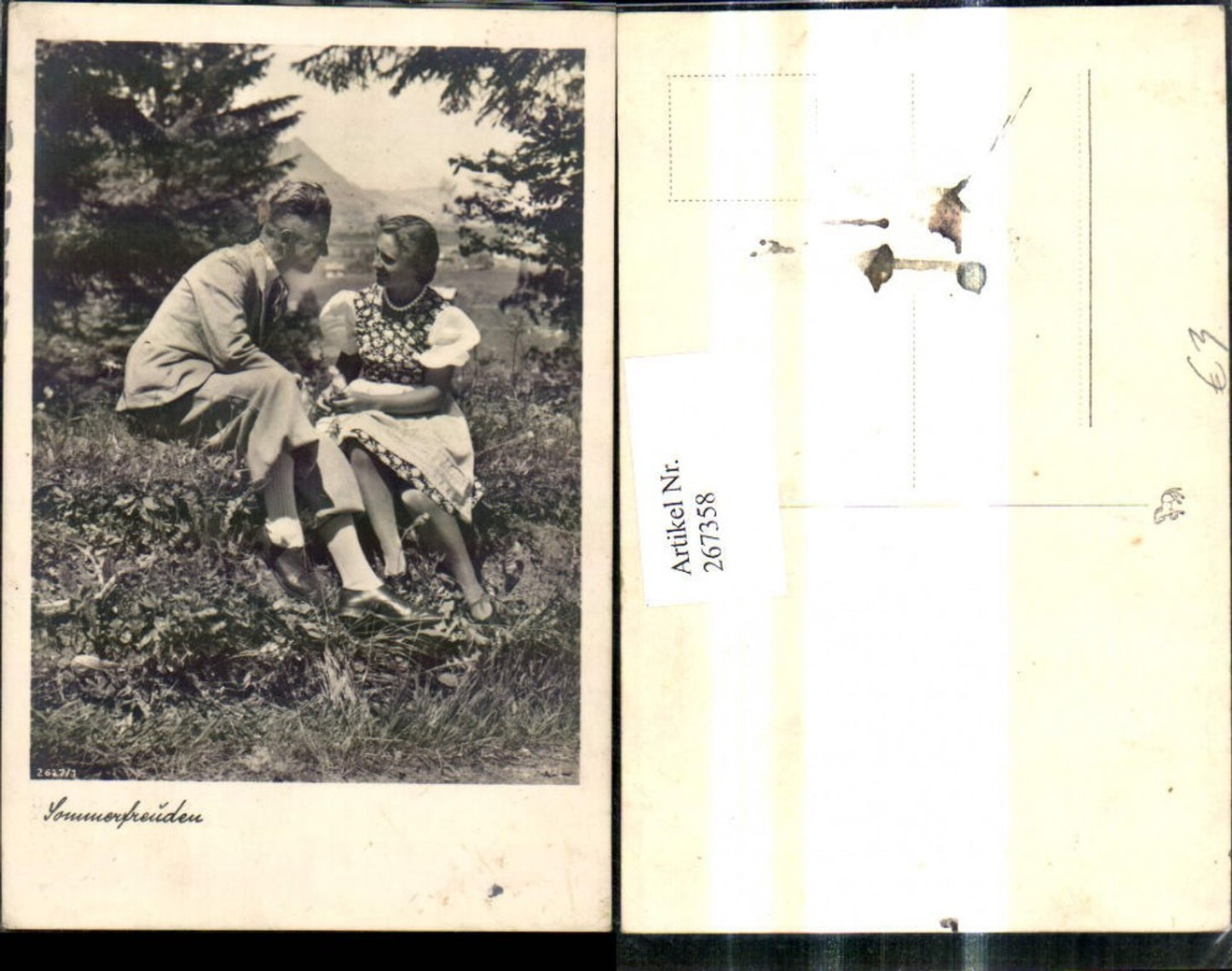 267358,Foto Ak Liebe Paar Verliebter Blick a. Wiese Sommerfreuden
