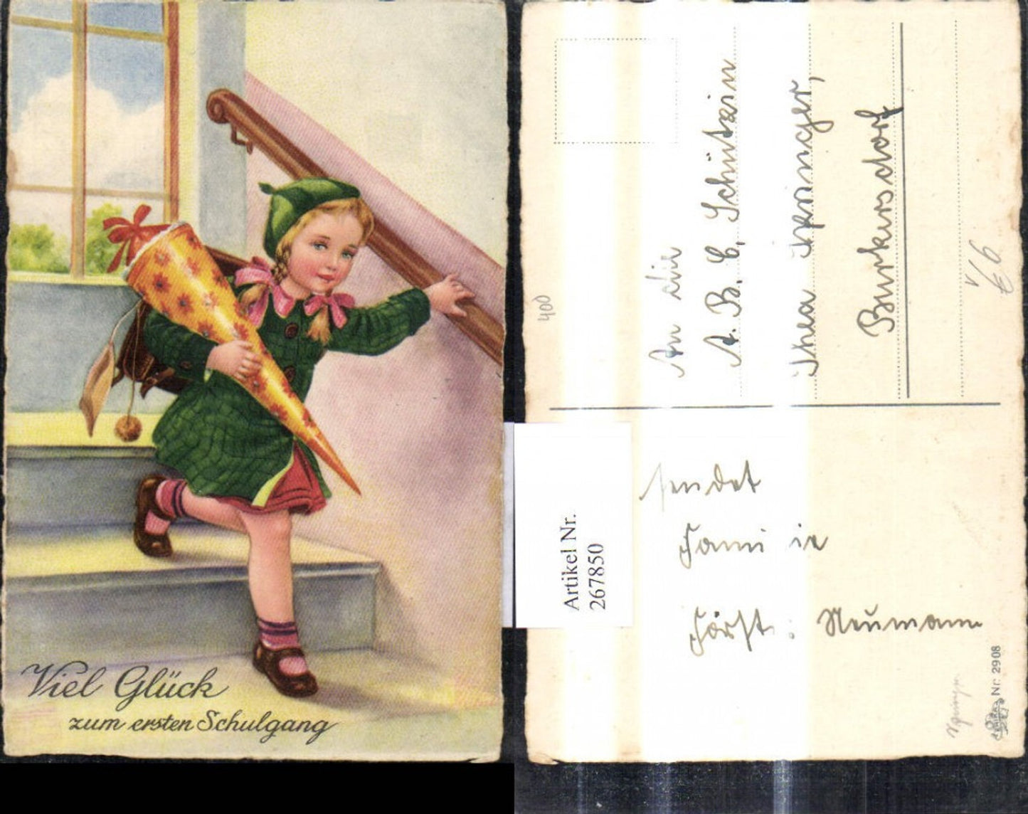 267850,Künstler Ak Kind Mädchen i. Schule Schultüte pub Erika 2908