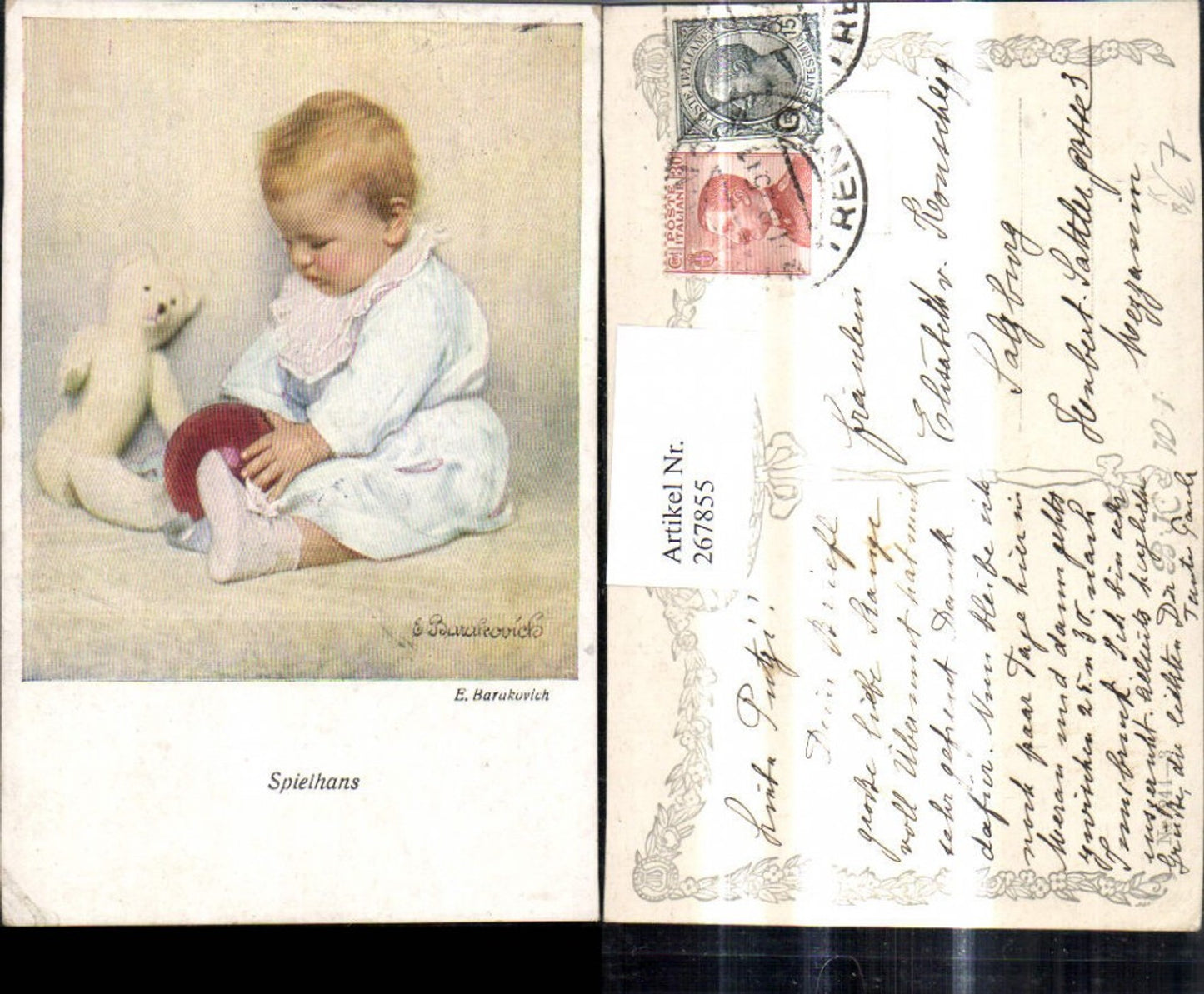 267855,Künstler Ak E. Barabkovich Spielhans Kind m. Spielzeug Teddy Teddybär Ball