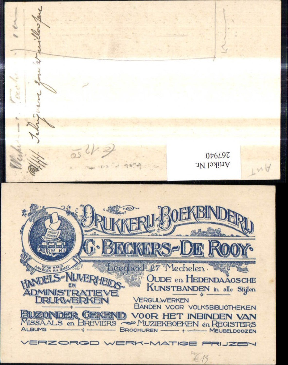 267940,Reklame Drukkerij Boekbinderij G. Beckers de Rooy Mechelen