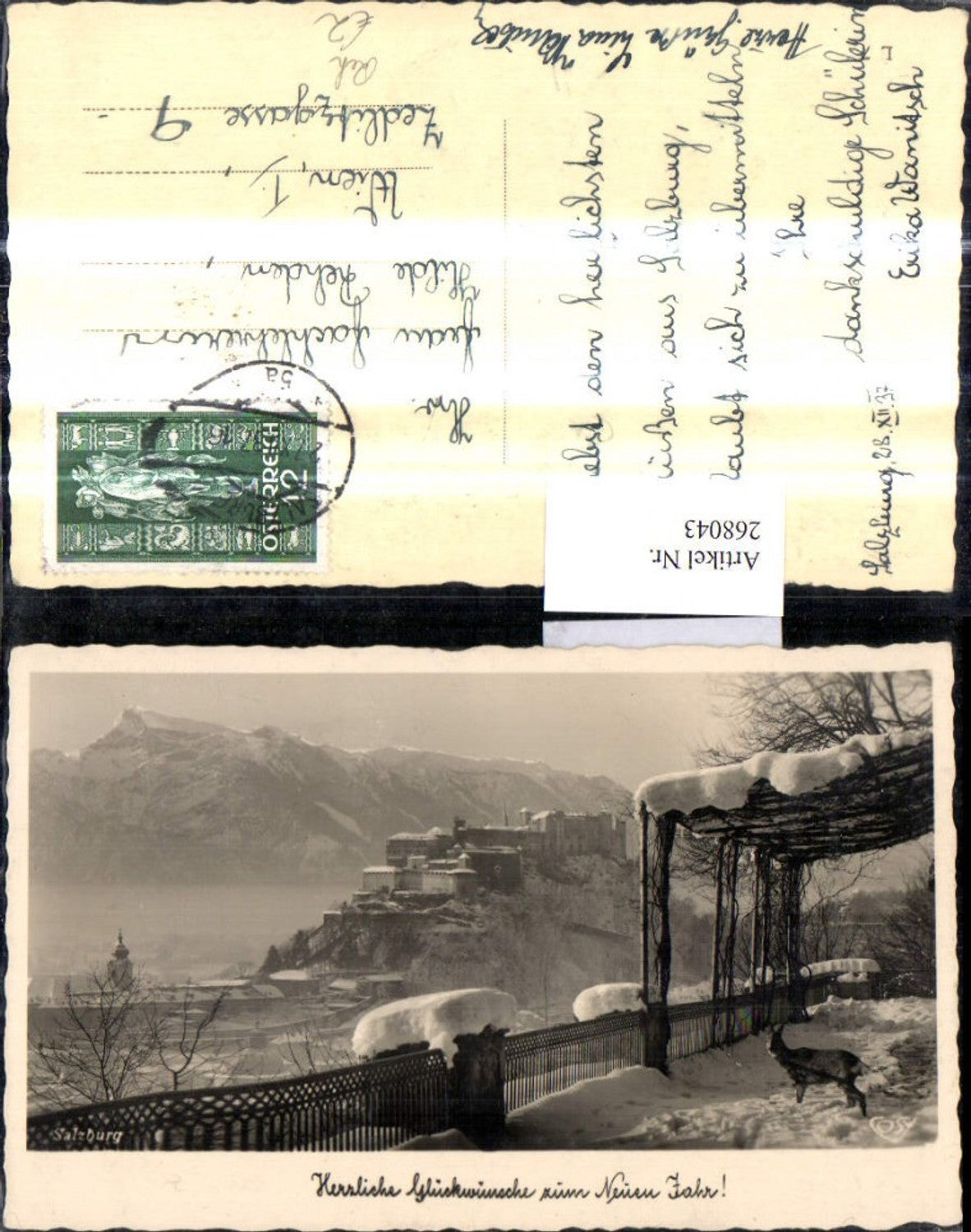 268043,Foto Ak Salzburg Festung Hohensalzburg Reh Wild Winteransicht