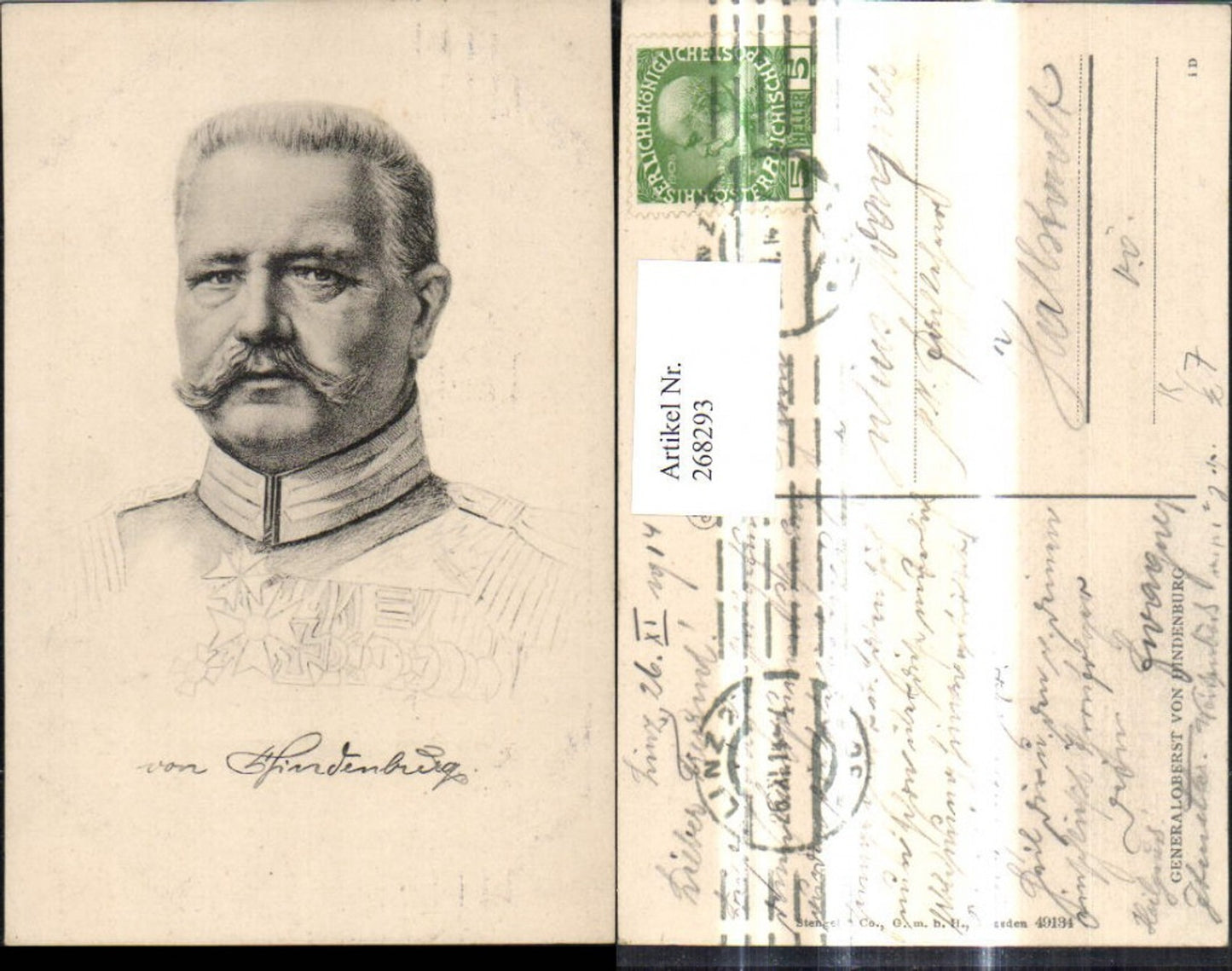 268293,Künstler Ak Portrait Paul v. Hindenburg Politiker Generaloberst