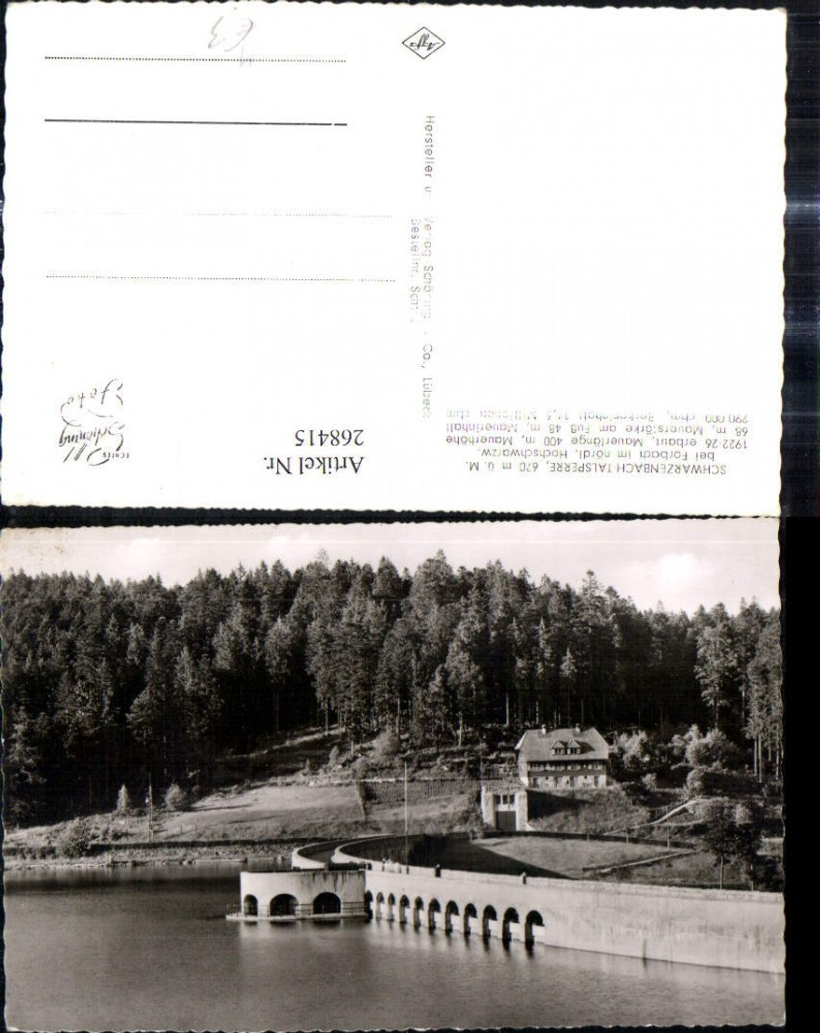 268415,Foto Ak Schwarzenbach Talsperre b. Forbach Talsperre