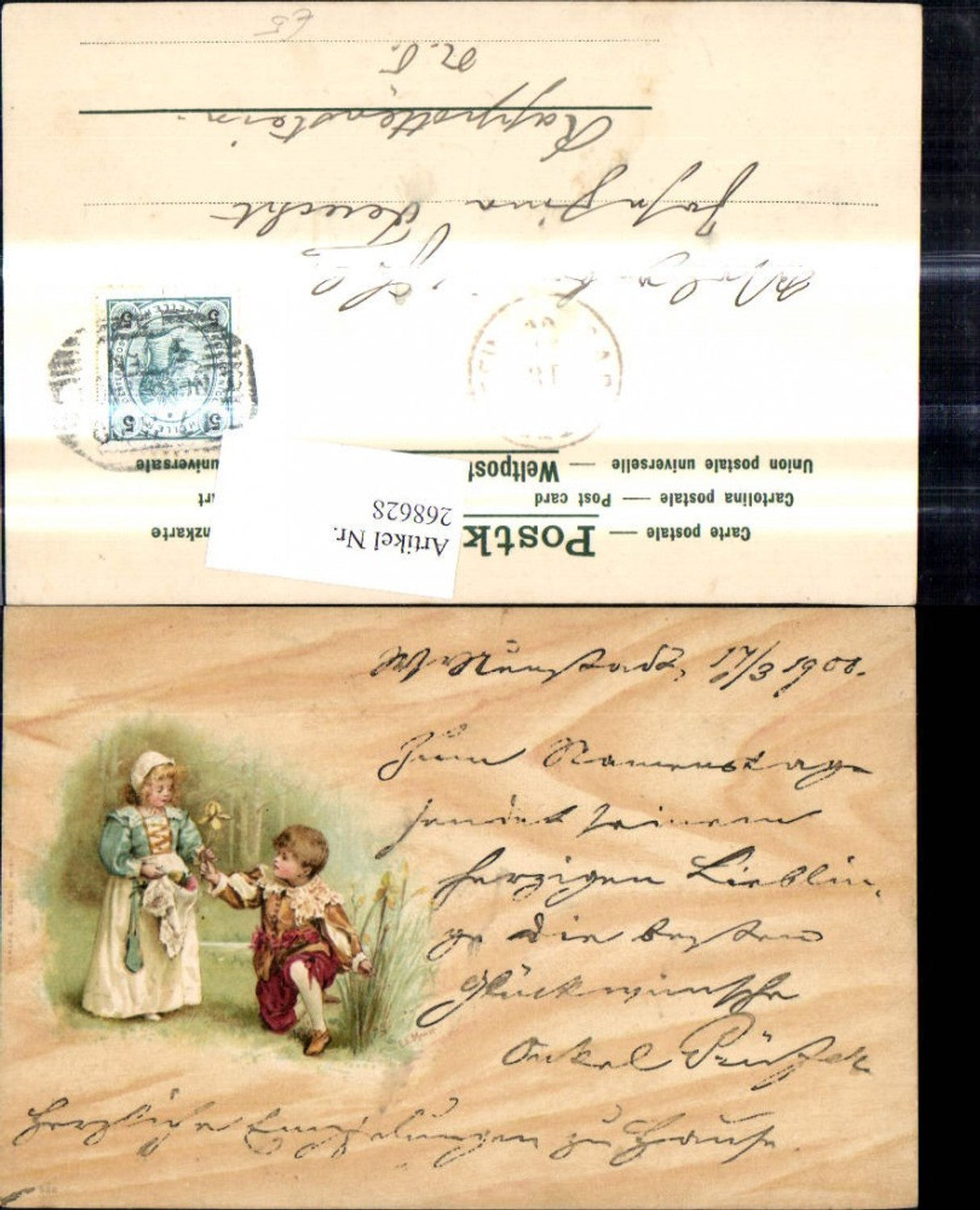 268628, Artist Ak EE Manly Children with Flower