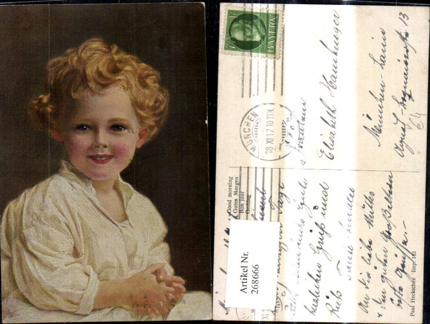 268666,Künstler Ak Guten Morgen Kind Portrait pub Paul Heckscher 103