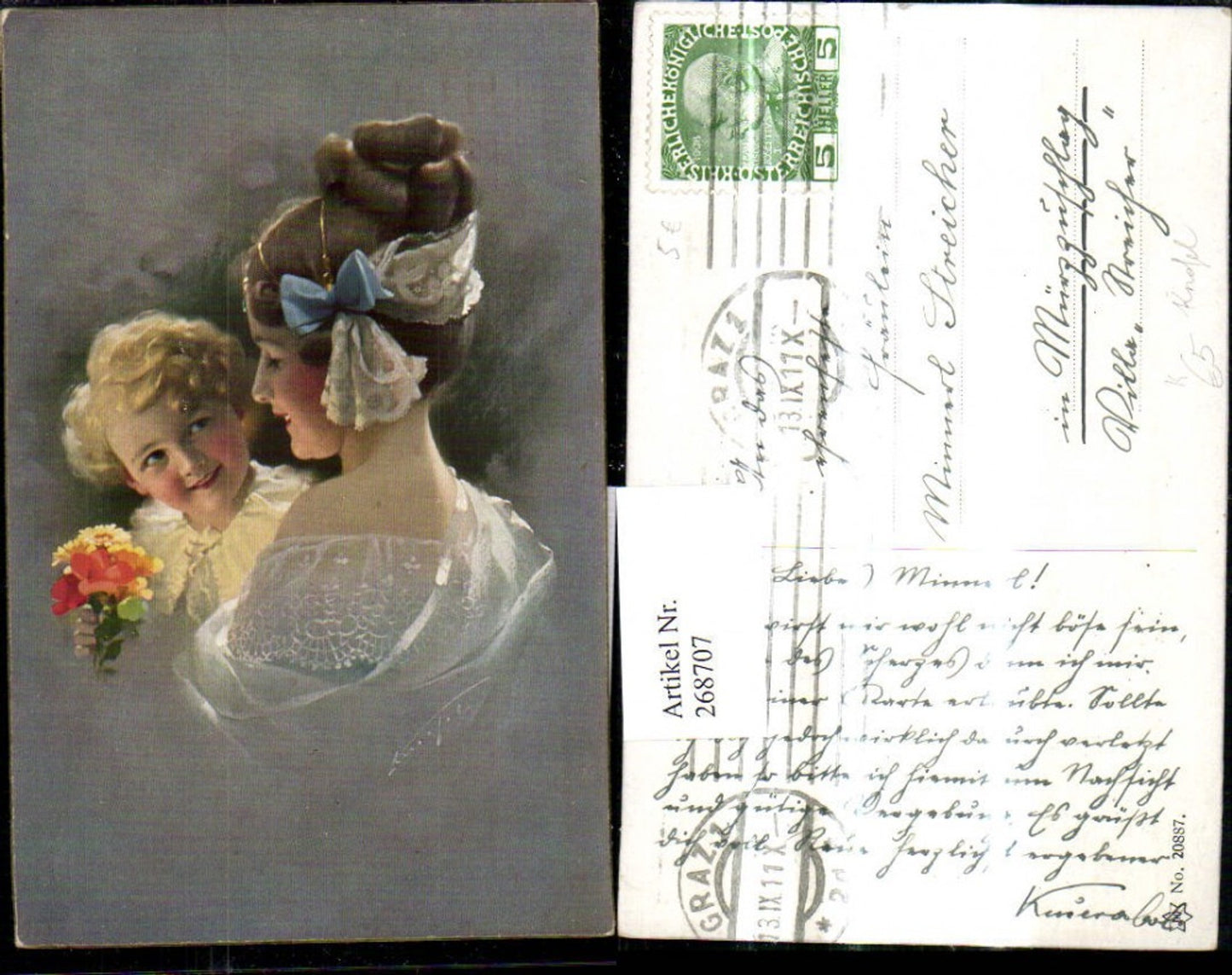 268707,Künstler Ak Knofel Frau als Mutter Haarband Blume