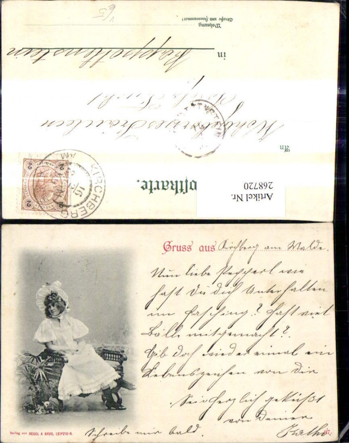 268720,Frau Hut Kleid a. Bank sitzend pub Regel & Krug 87